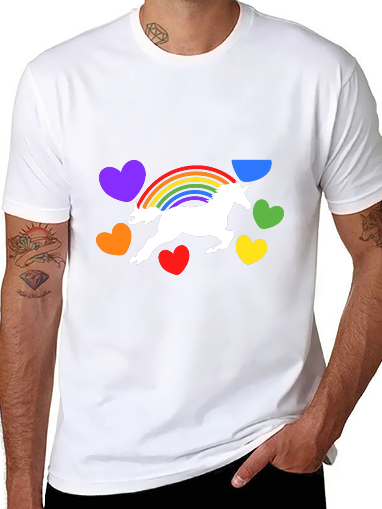 Unicorn Rainbow Heart Graphic Black T-Shirt