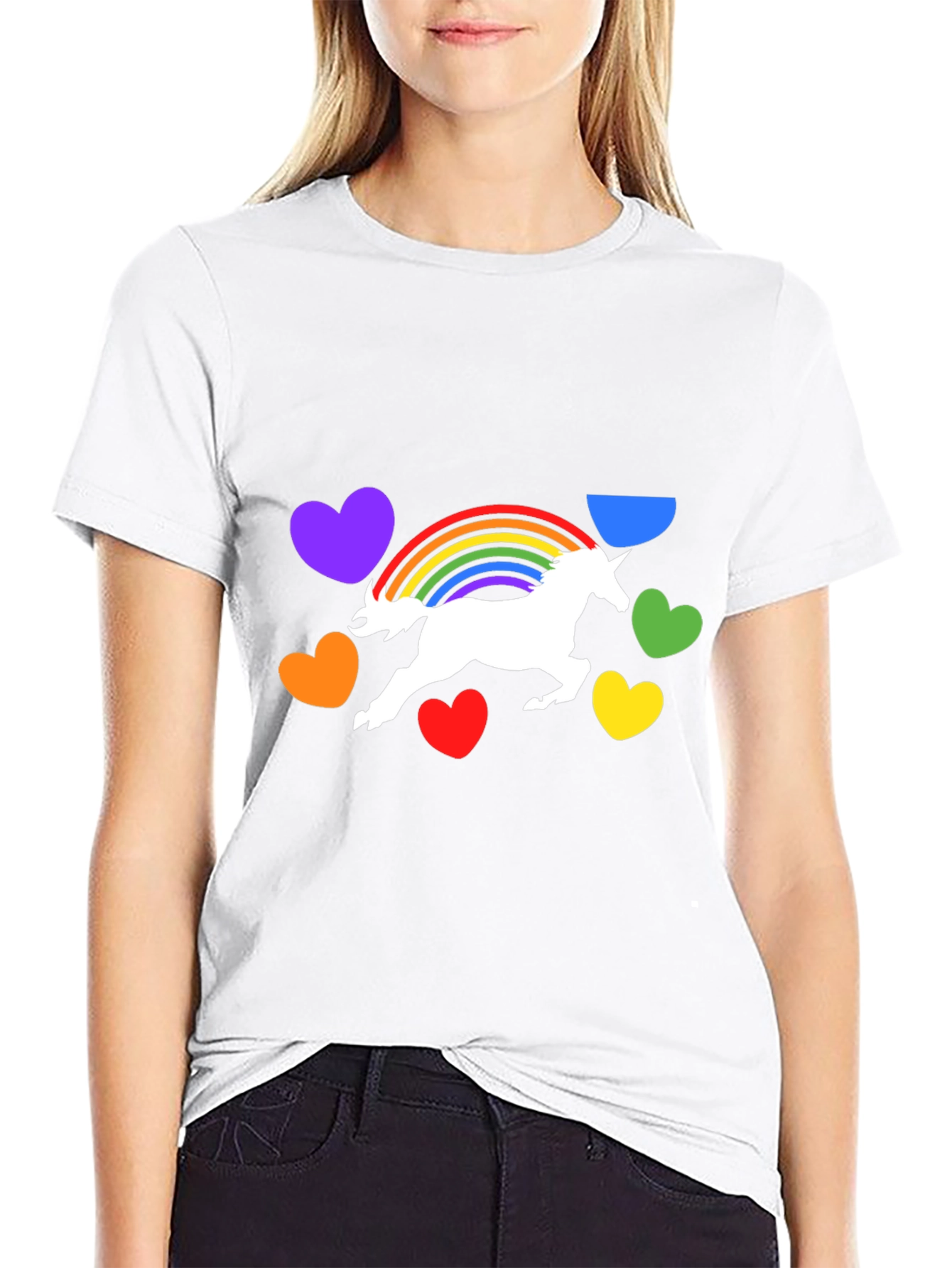 Unicorn Rainbow Heart Graphic Black T-Shirt