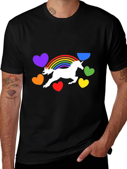 Unicorn Rainbow Heart Graphic Black T-Shirt
