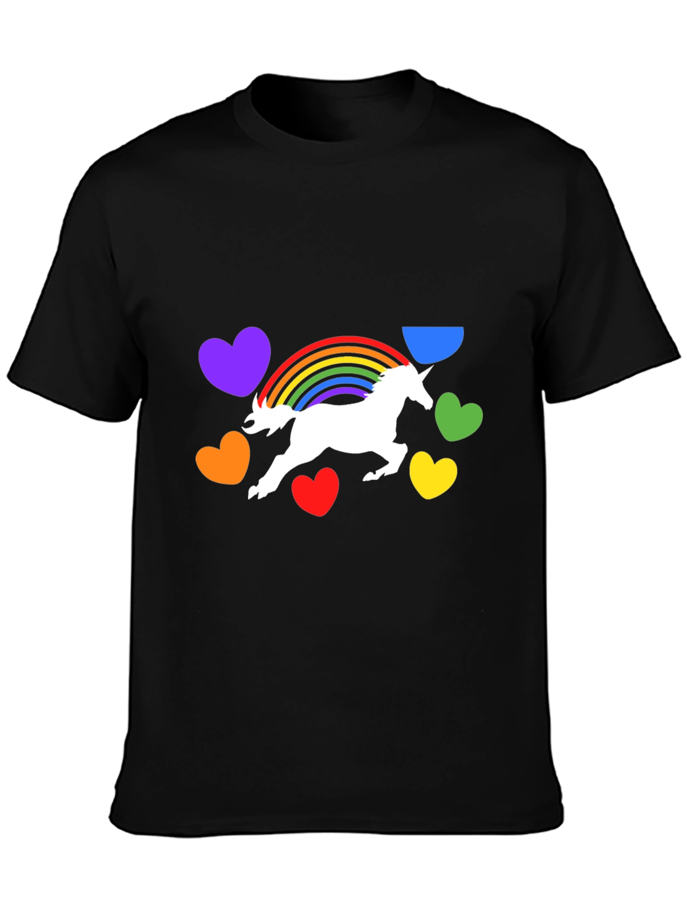 Unicorn Rainbow Heart Graphic Black T-Shirt