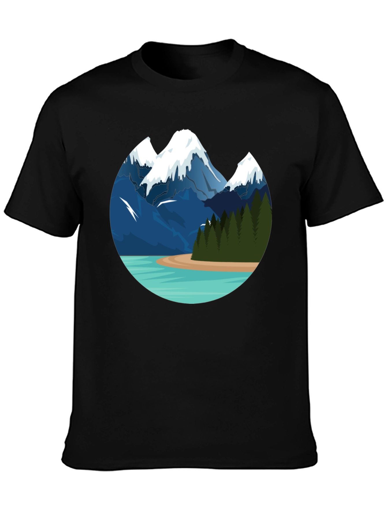 Mountain Lake Graphic Tee - Black Cotton T-Shirt