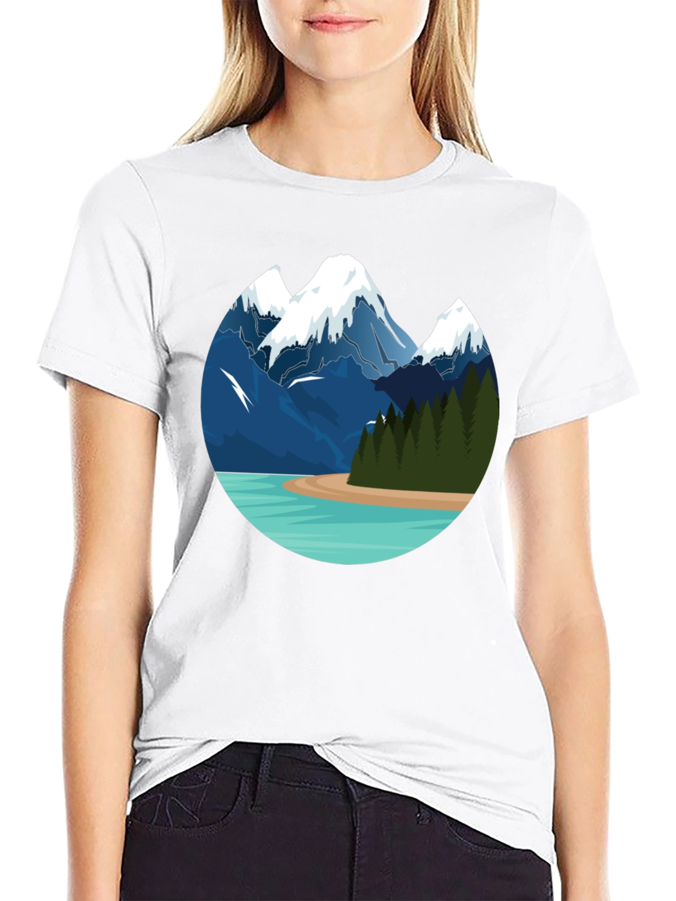 Mountain Lake Graphic Tee - Black Cotton T-Shirt