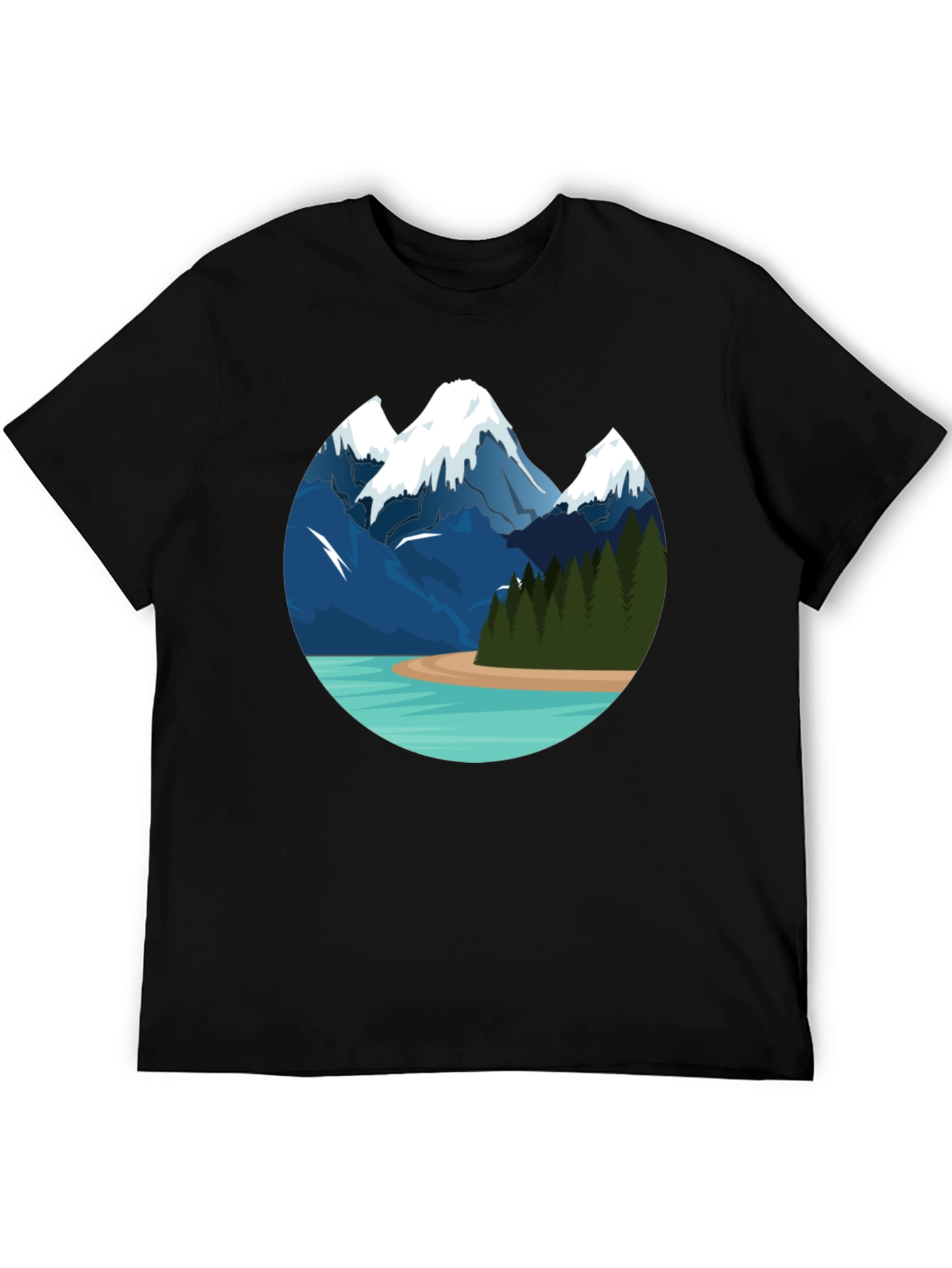 Mountain Lake Graphic Tee - Black Cotton T-Shirt