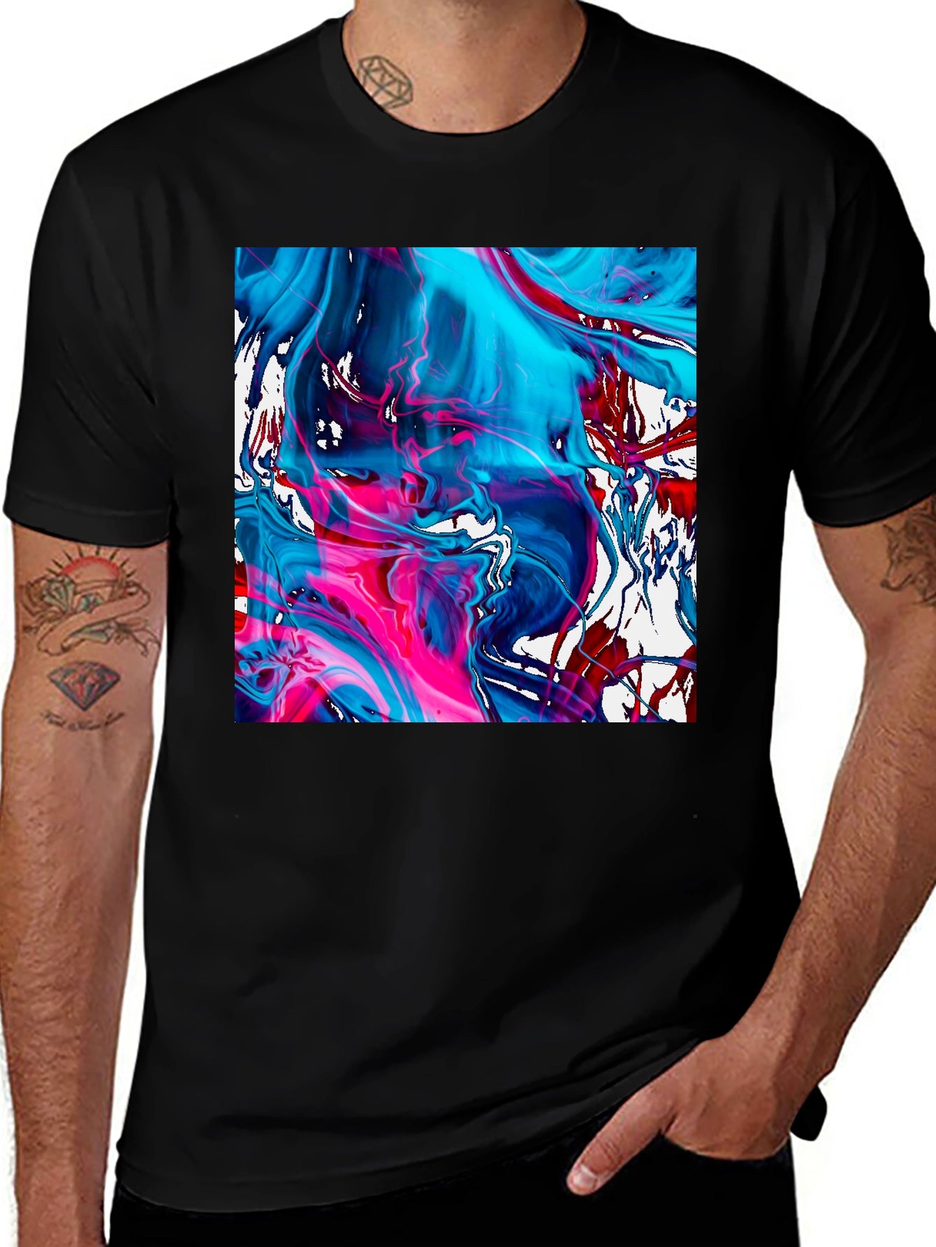 Abstract Art Graphic Tee - Mens Black Cotton T-Shirt