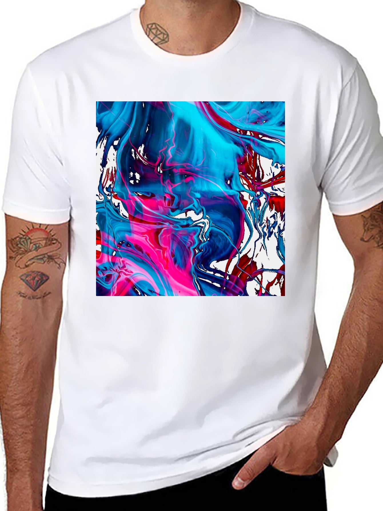 Abstract Art Graphic Tee - Mens Black Cotton T-Shirt