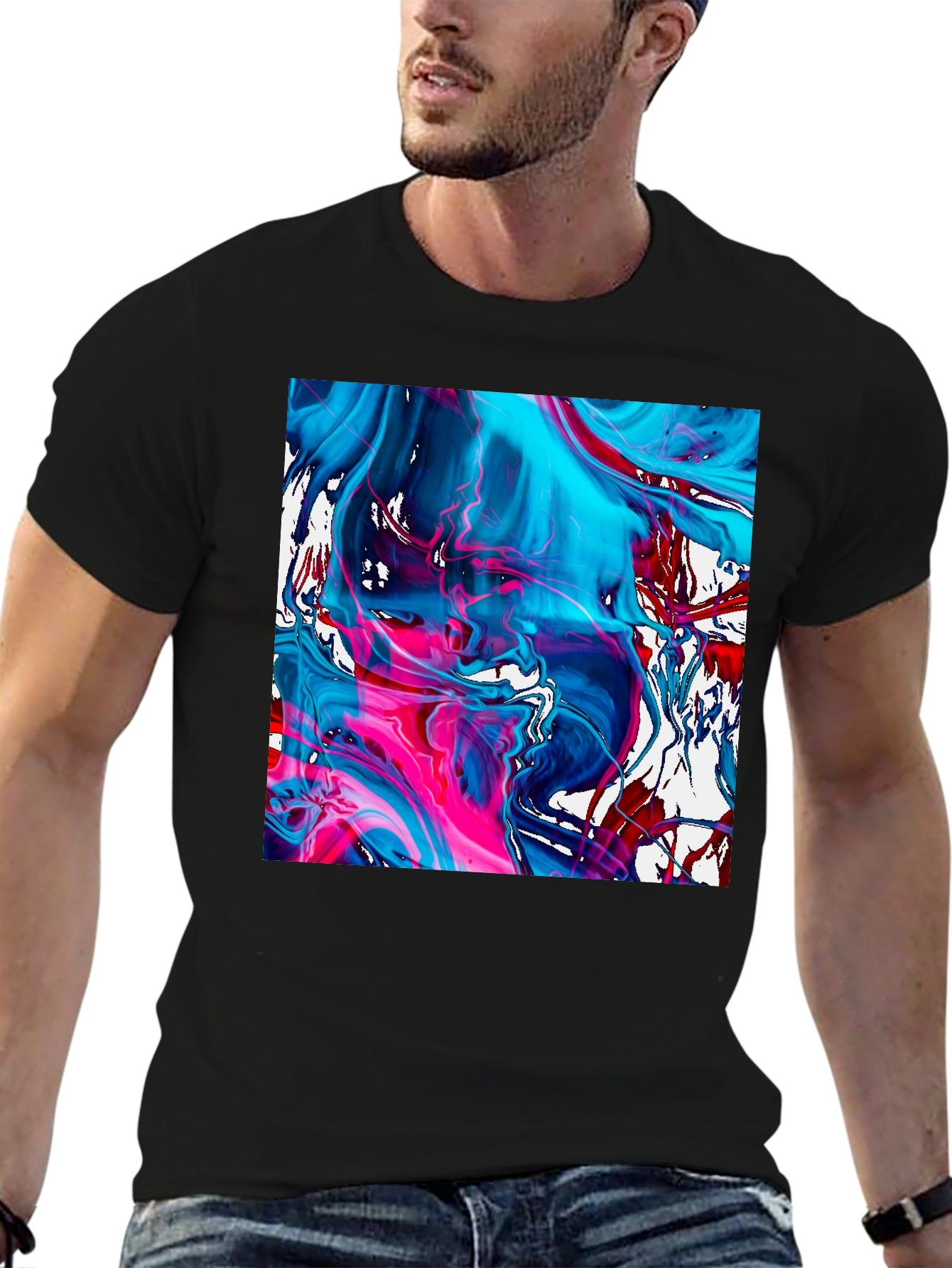 Abstract Art Graphic Tee - Mens Black Cotton T-Shirt