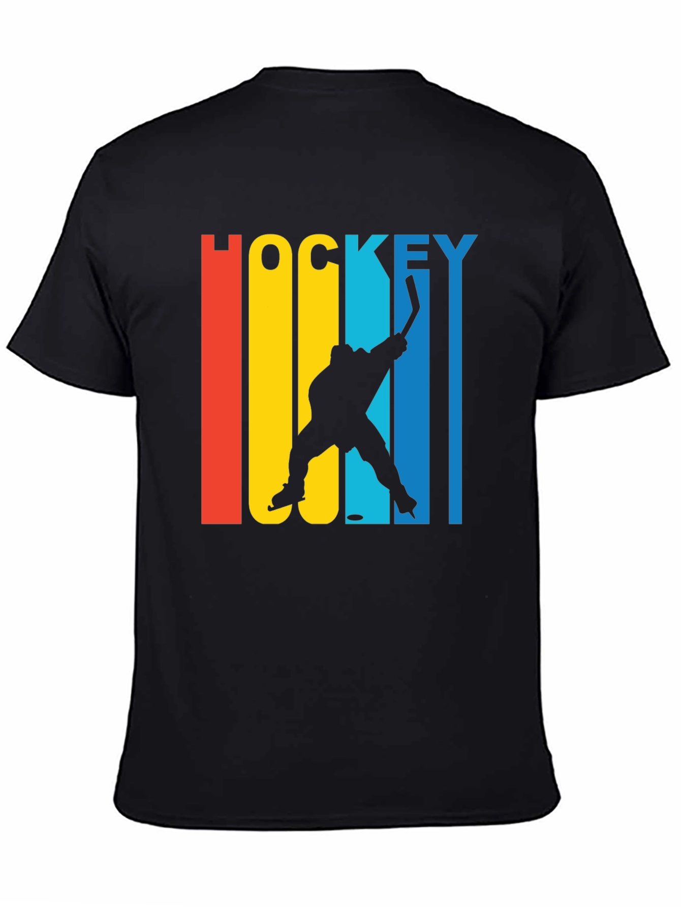 Retro Hockey Player Graphic Tee - Black Cotton Blend