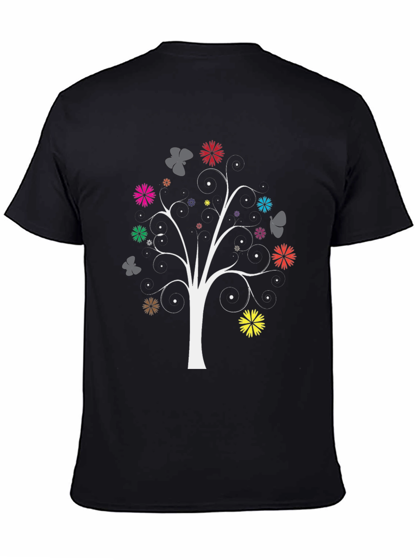 Floral Tree Graphic Tee - Black Cotton Blend