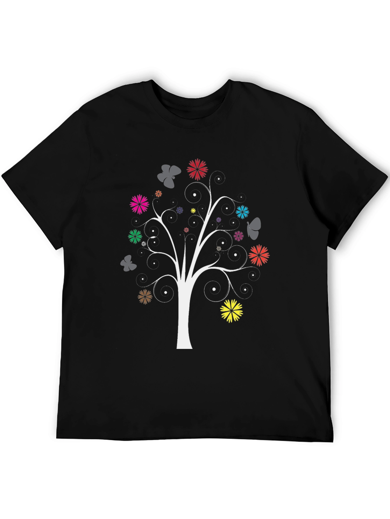 Floral Tree Graphic Tee - Black Cotton Blend