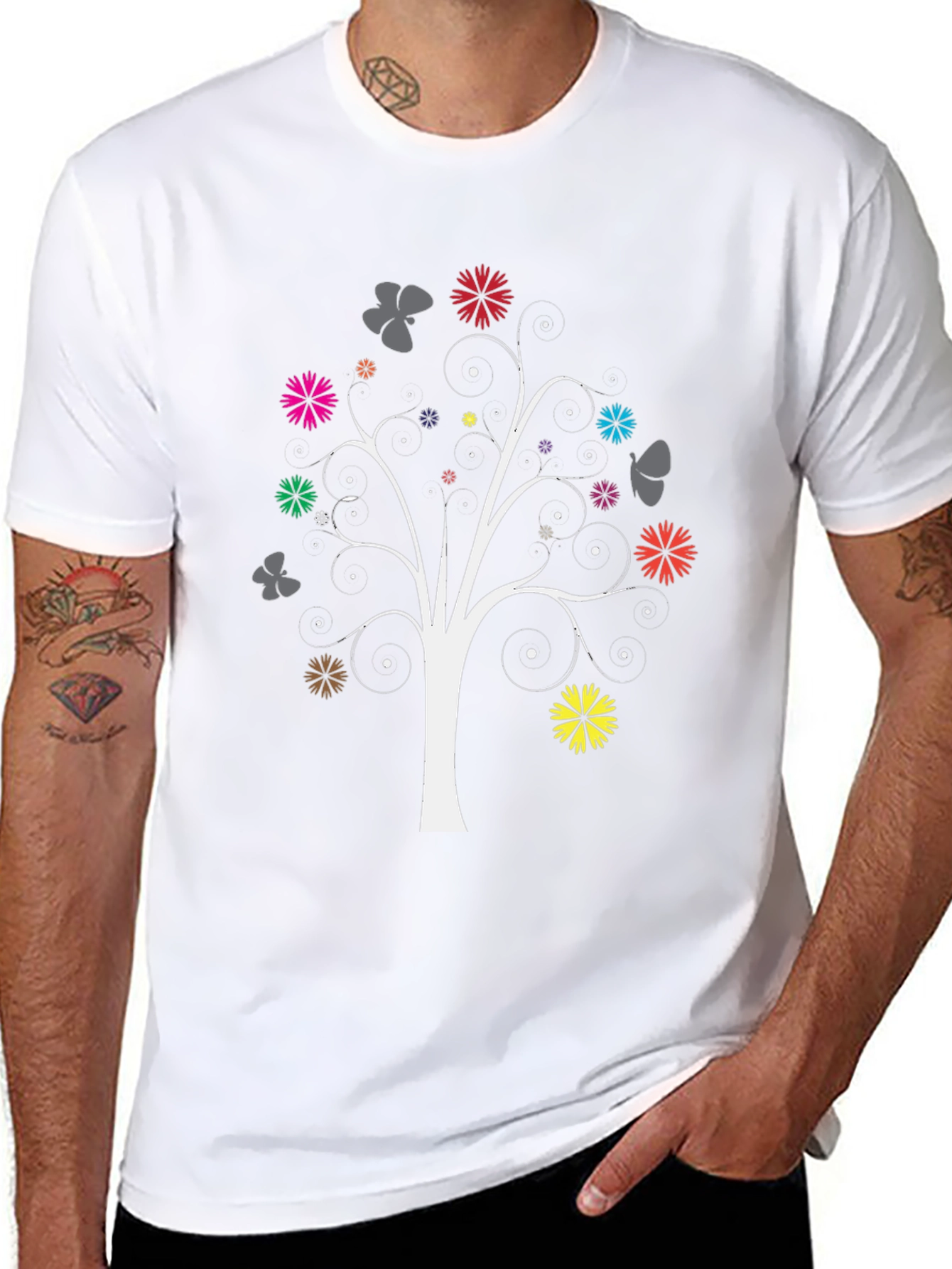 Floral Tree Graphic Tee - Black Cotton Blend