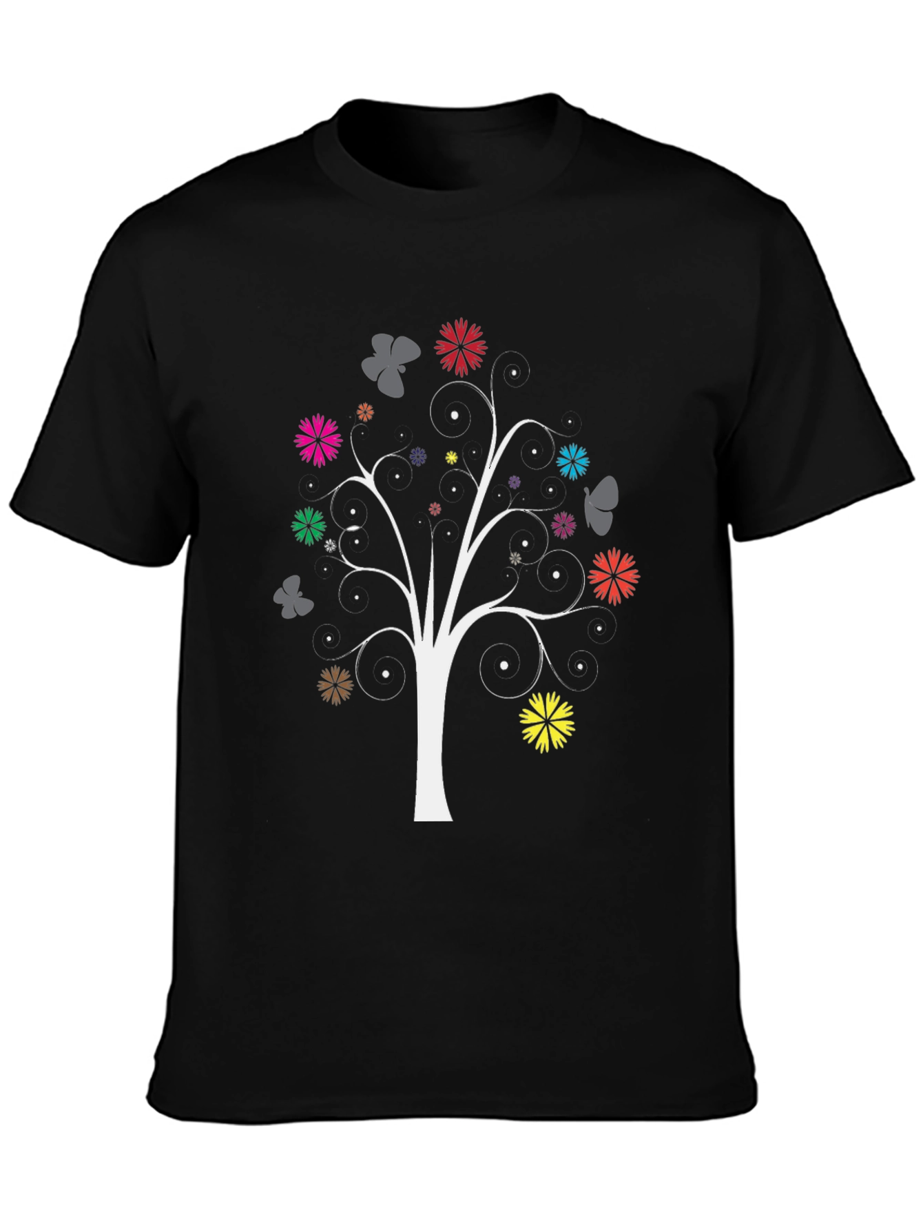 Floral Tree Graphic Tee - Black Cotton Blend