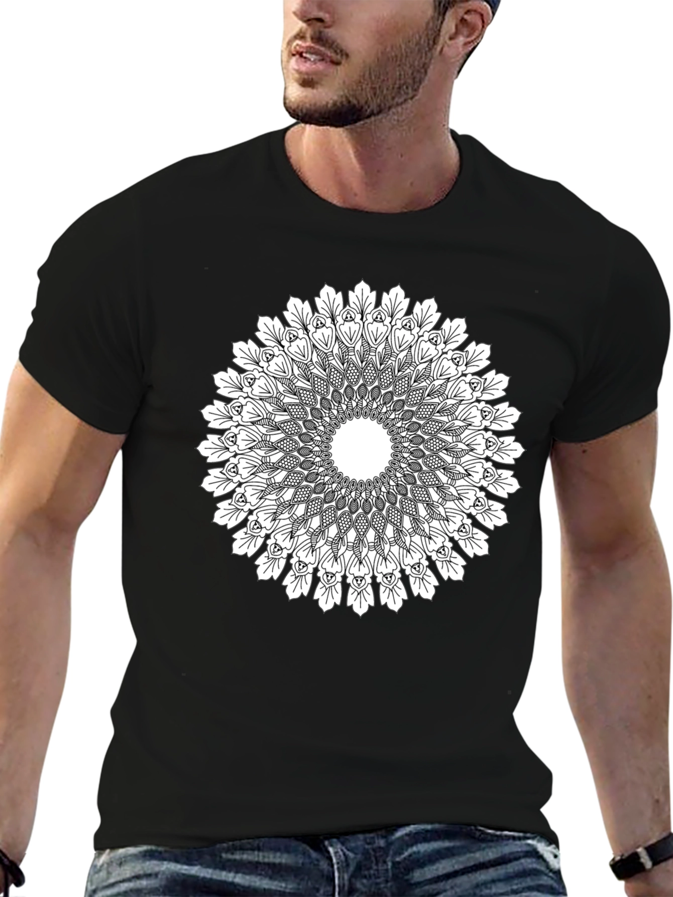 Mandala Print Black T-Shirt