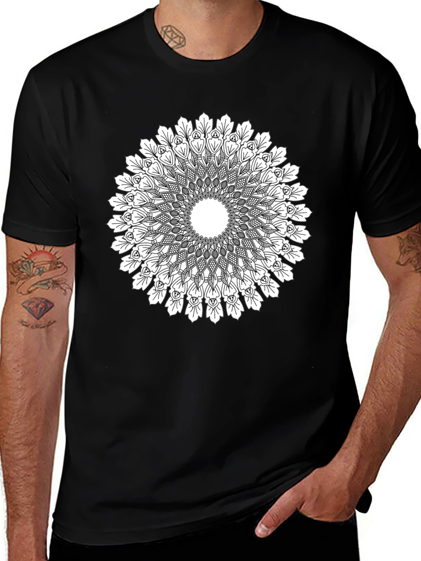 Mandala Print Black T-Shirt