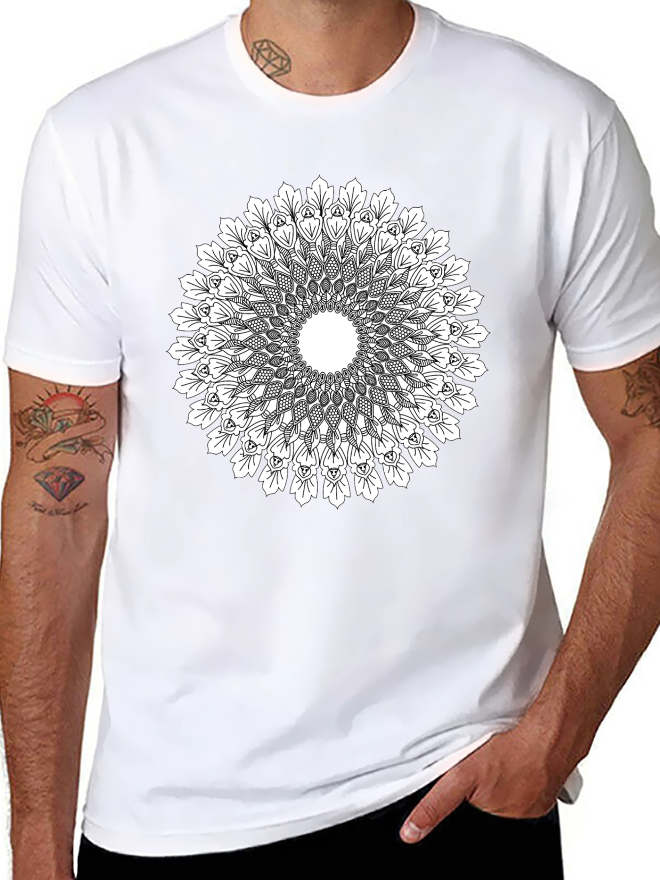 Mandala Print Black T-Shirt