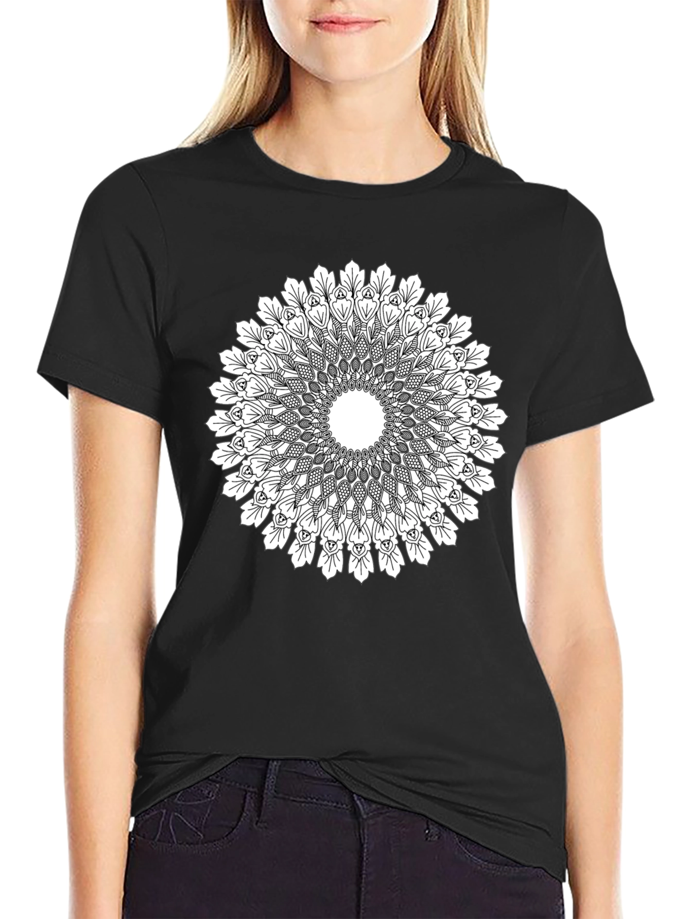Mandala Print Black T-Shirt