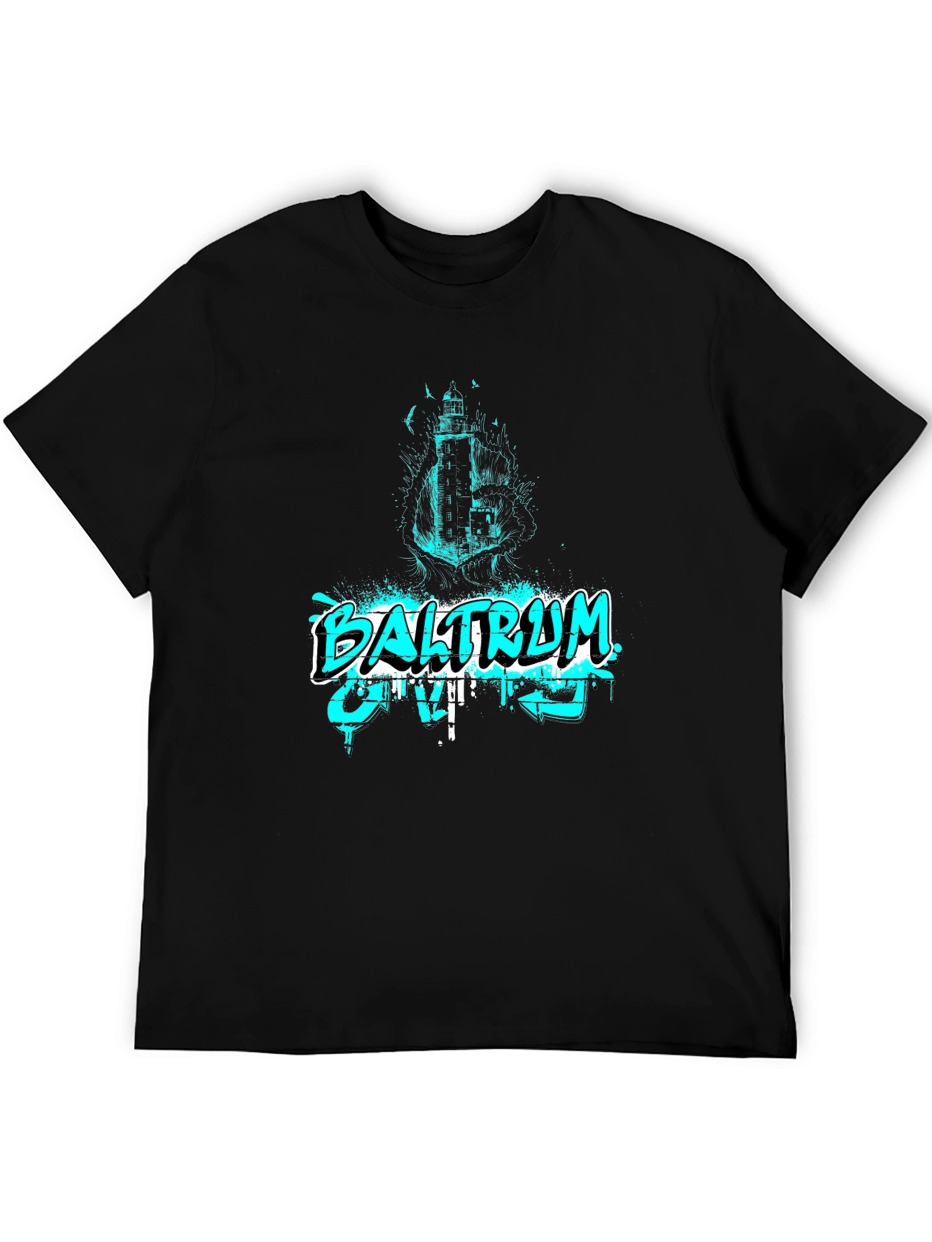 Baltraum Island Lighthouse Graphic Tee - Black