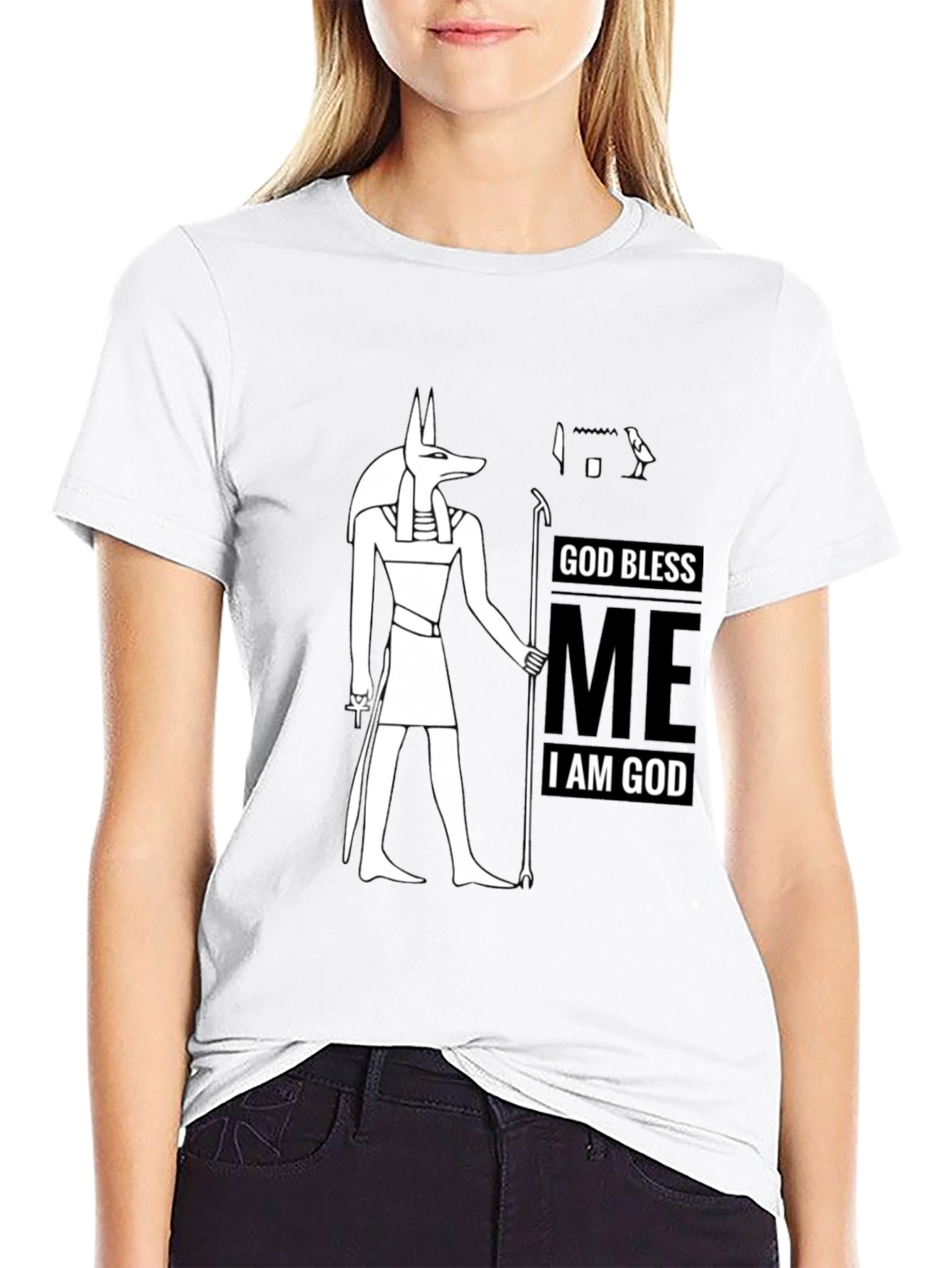 Anubis God Bless Me Graphic Black T-Shirt