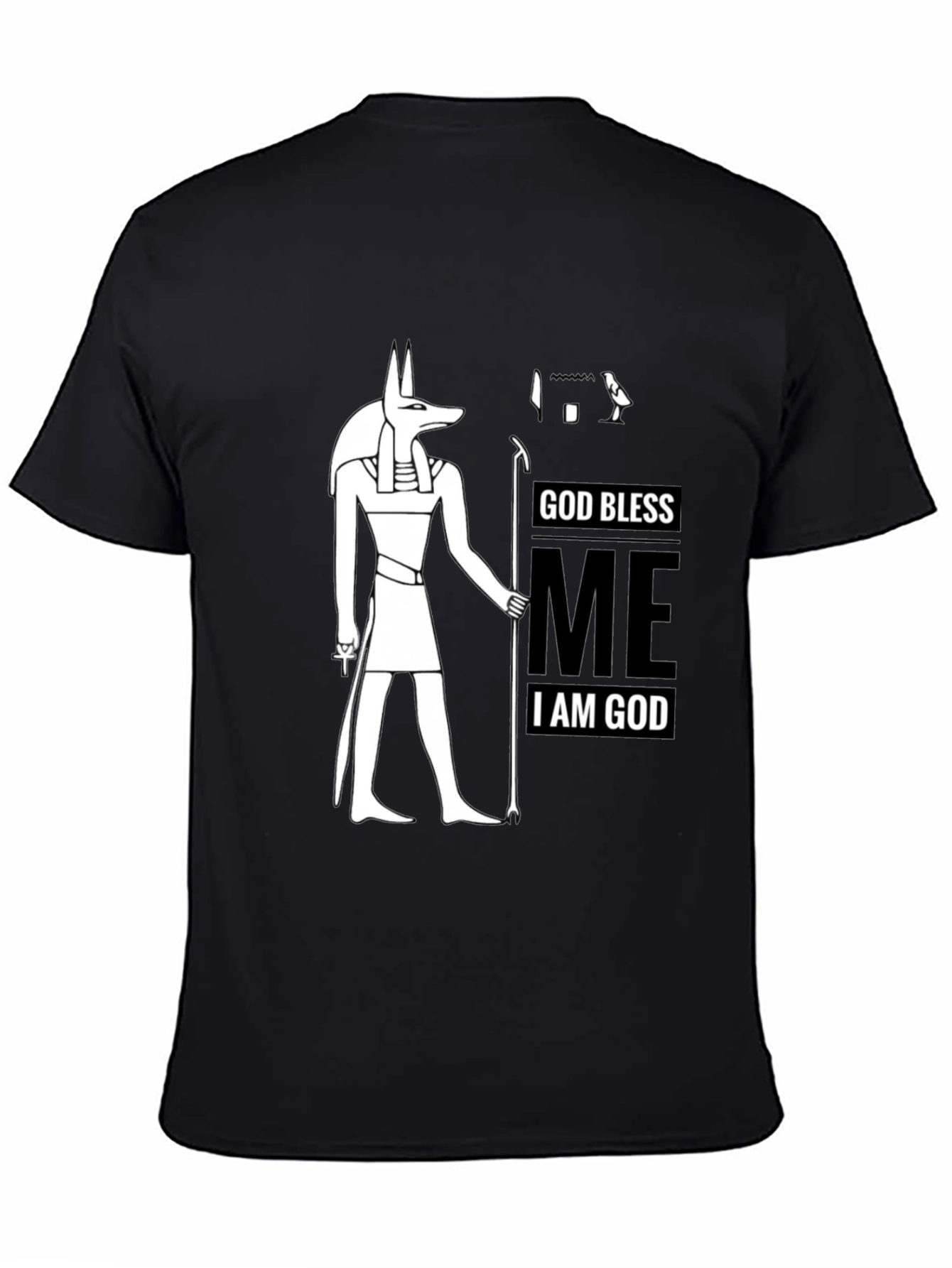 Anubis God Bless Me Graphic Black T-Shirt