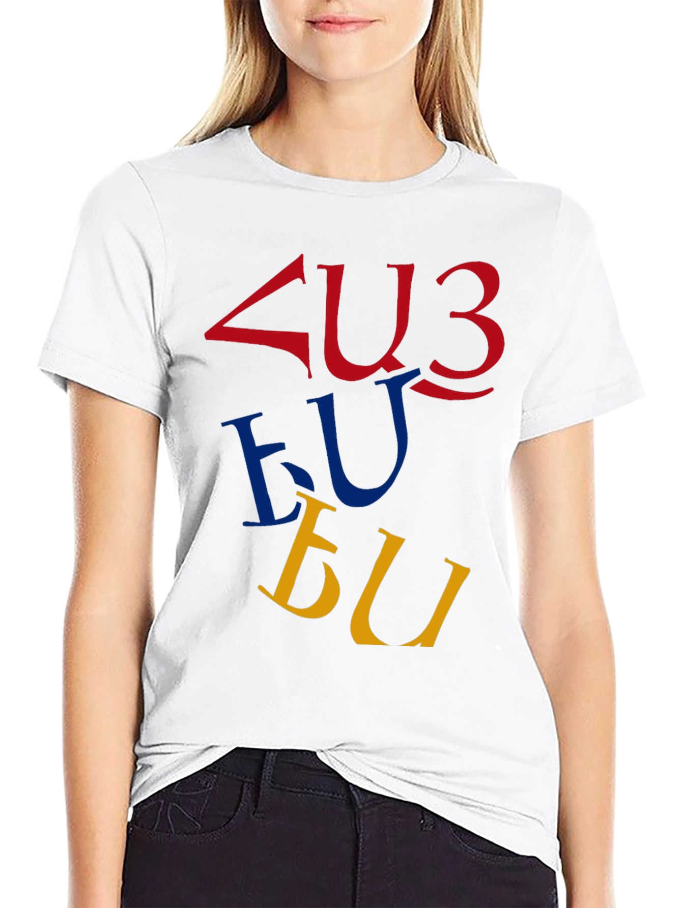 Armenian Alphabet Graphic T-Shirt - Casual Crew Neck Top