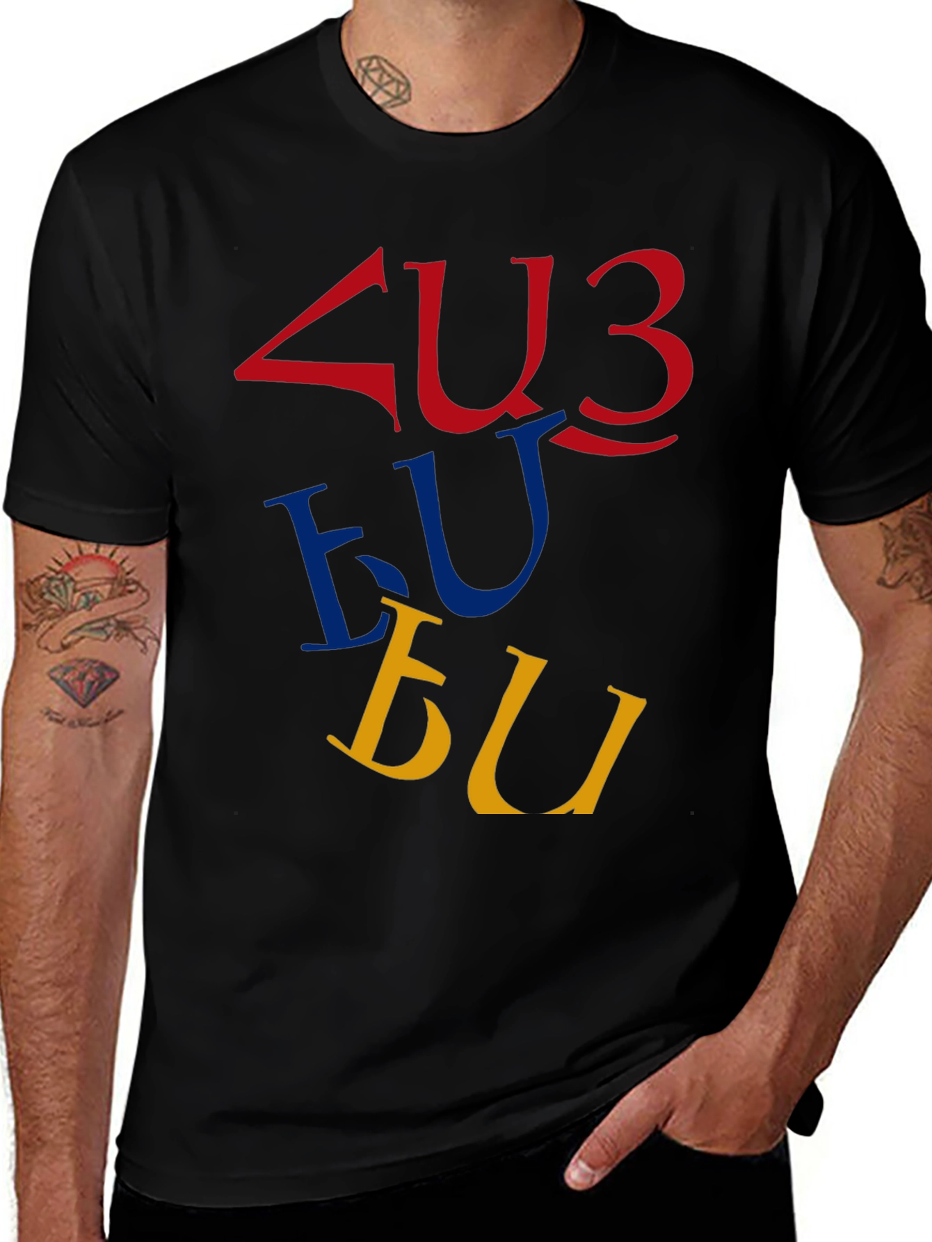Armenian Alphabet Graphic T-Shirt - Casual Crew Neck Top