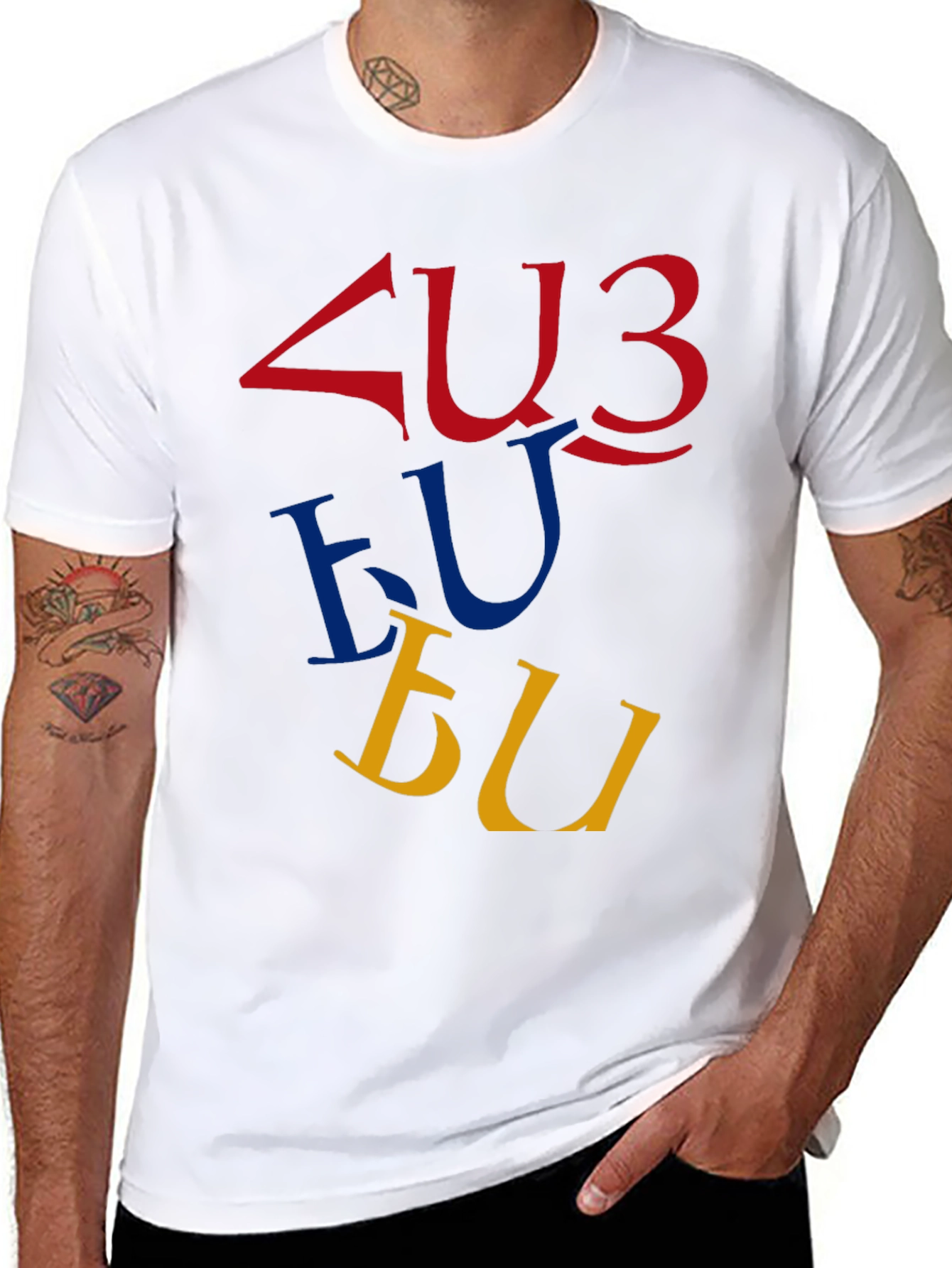 Armenian Alphabet Graphic T-Shirt - Casual Crew Neck Top