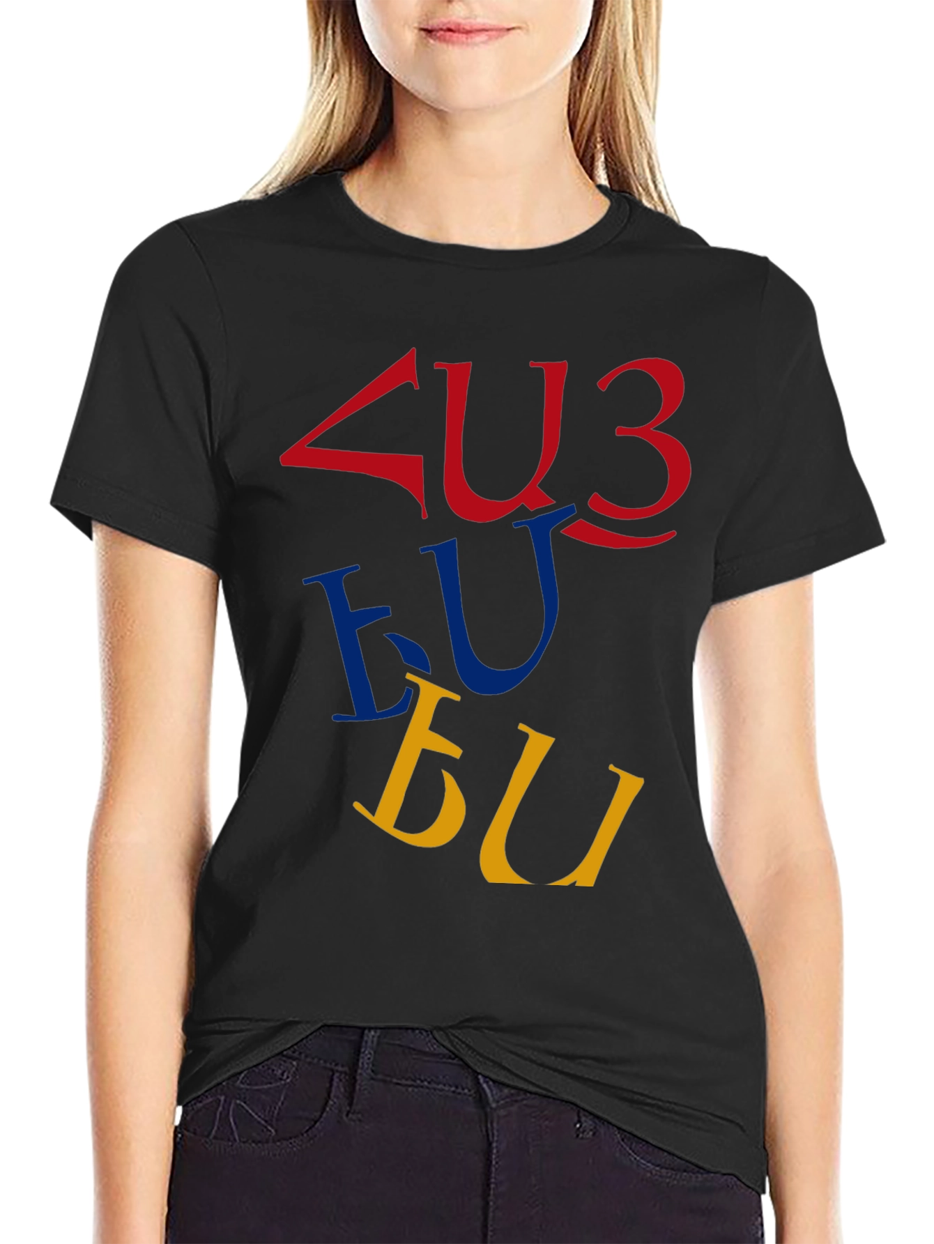 Armenian Alphabet Graphic T-Shirt - Casual Crew Neck Top