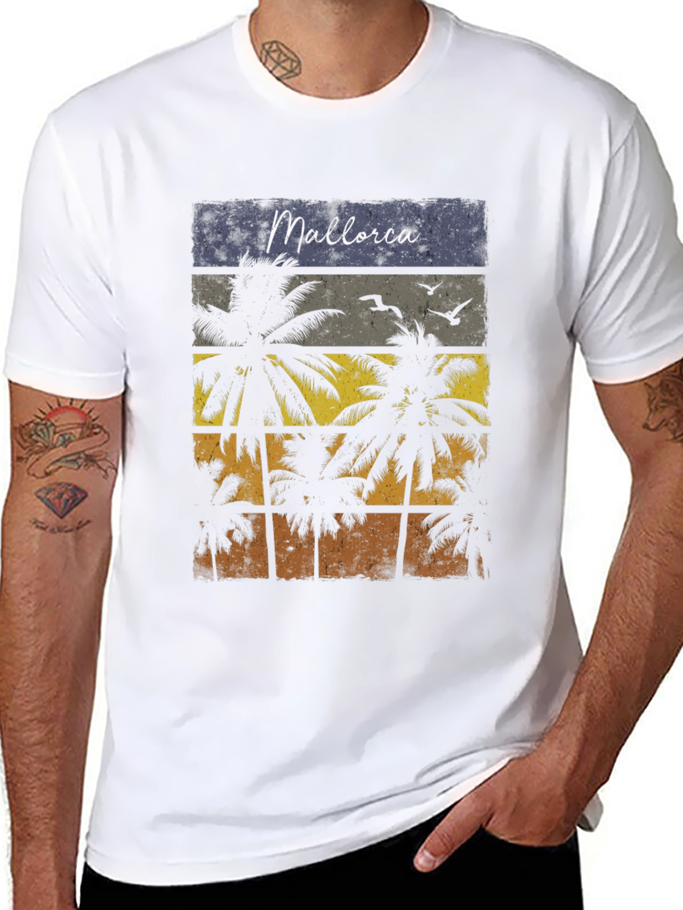 Mallorca Palms T-Shirt - Retro Sunset Design