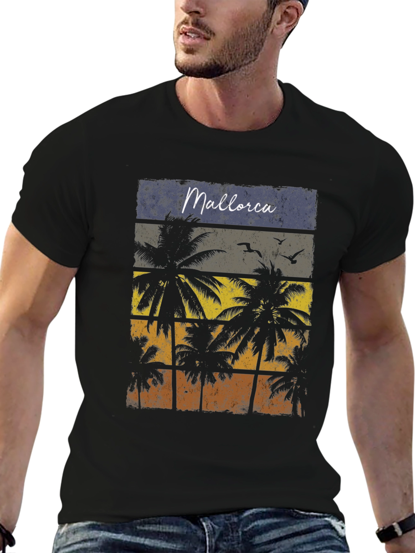 Mallorca Palms T-Shirt - Retro Sunset Design