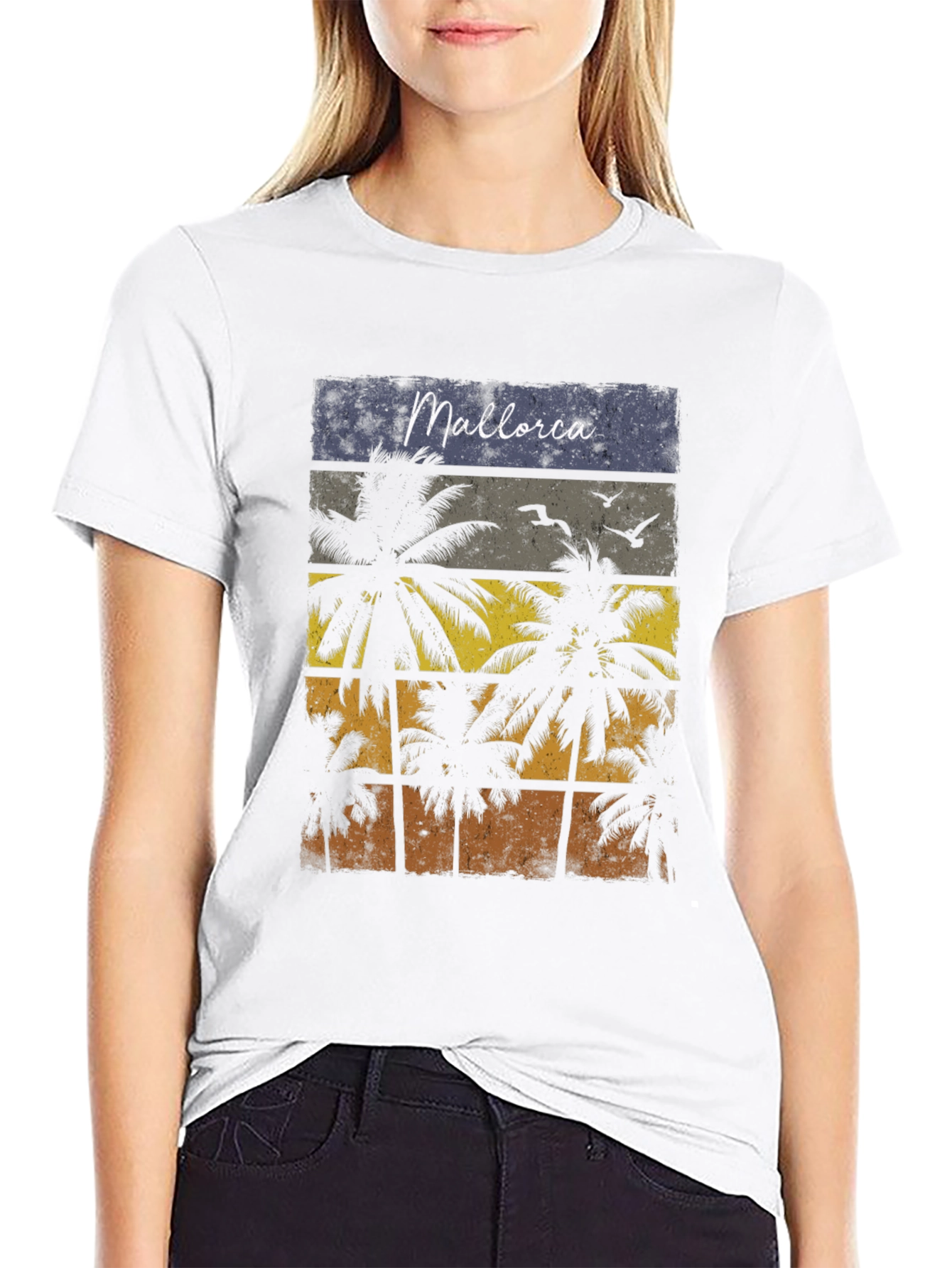 Mallorca Palms T-Shirt - Retro Sunset Design