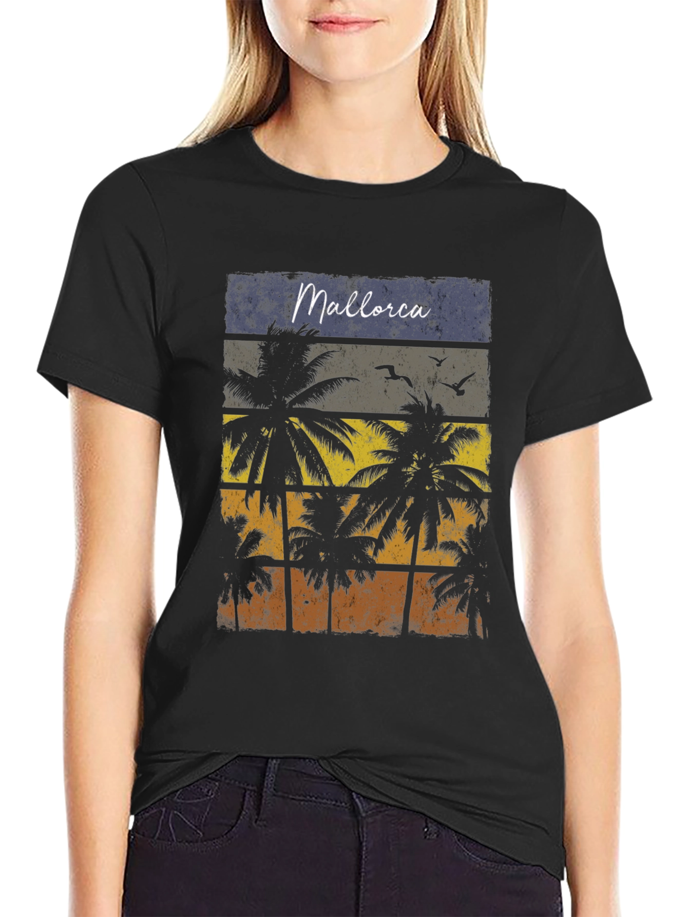 Mallorca Palms T-Shirt - Retro Sunset Design