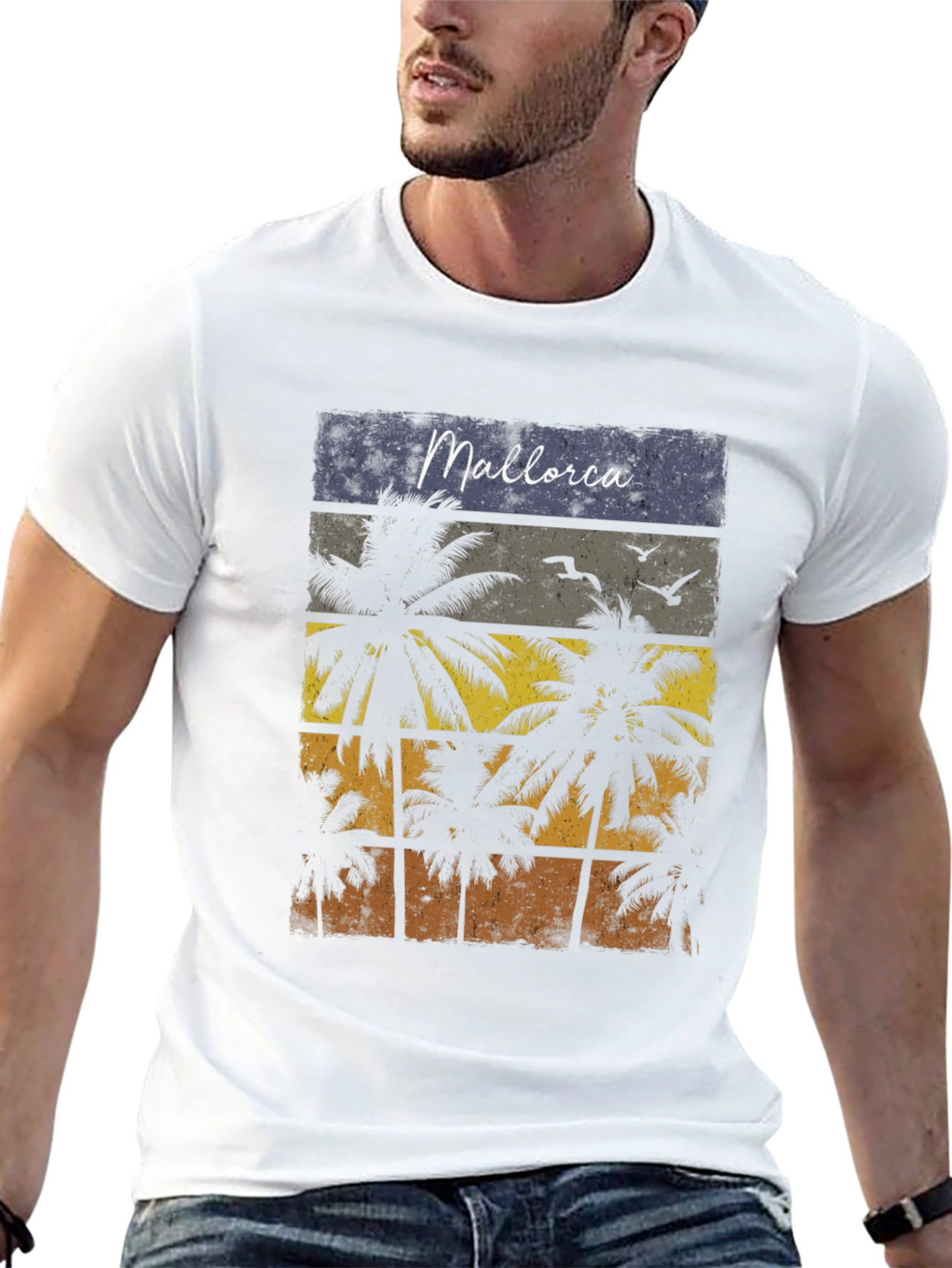 Mallorca Palms T-Shirt - Retro Sunset Design
