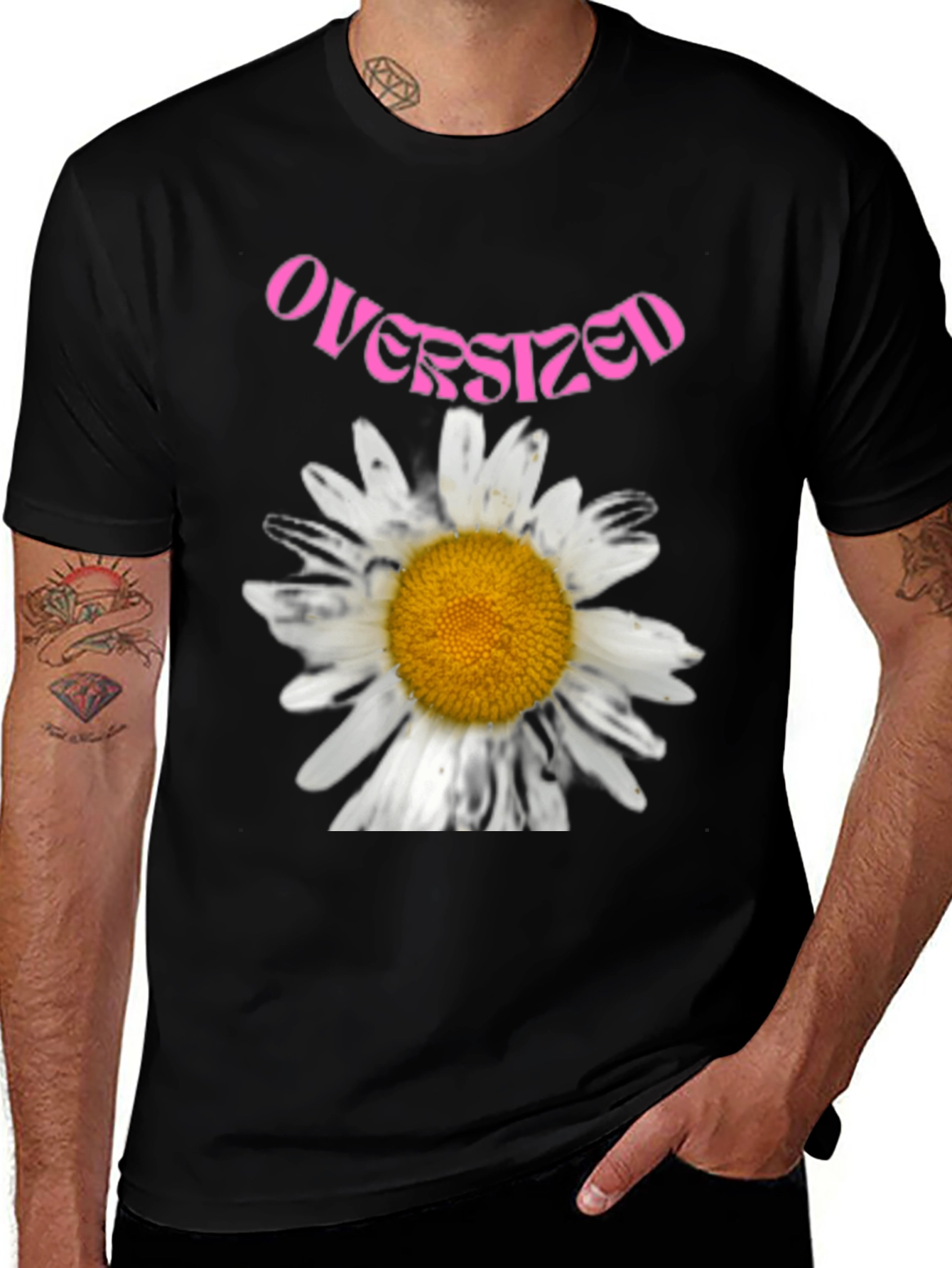 Oversized Daisy Graphic T-Shirt - Black