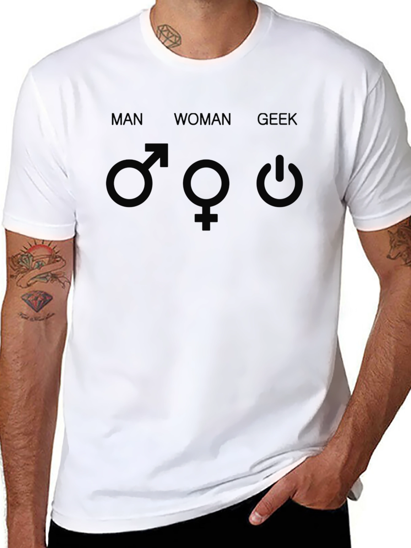 Man Woman Geek T-Shirt: Humorous Gender Tech Apparel
