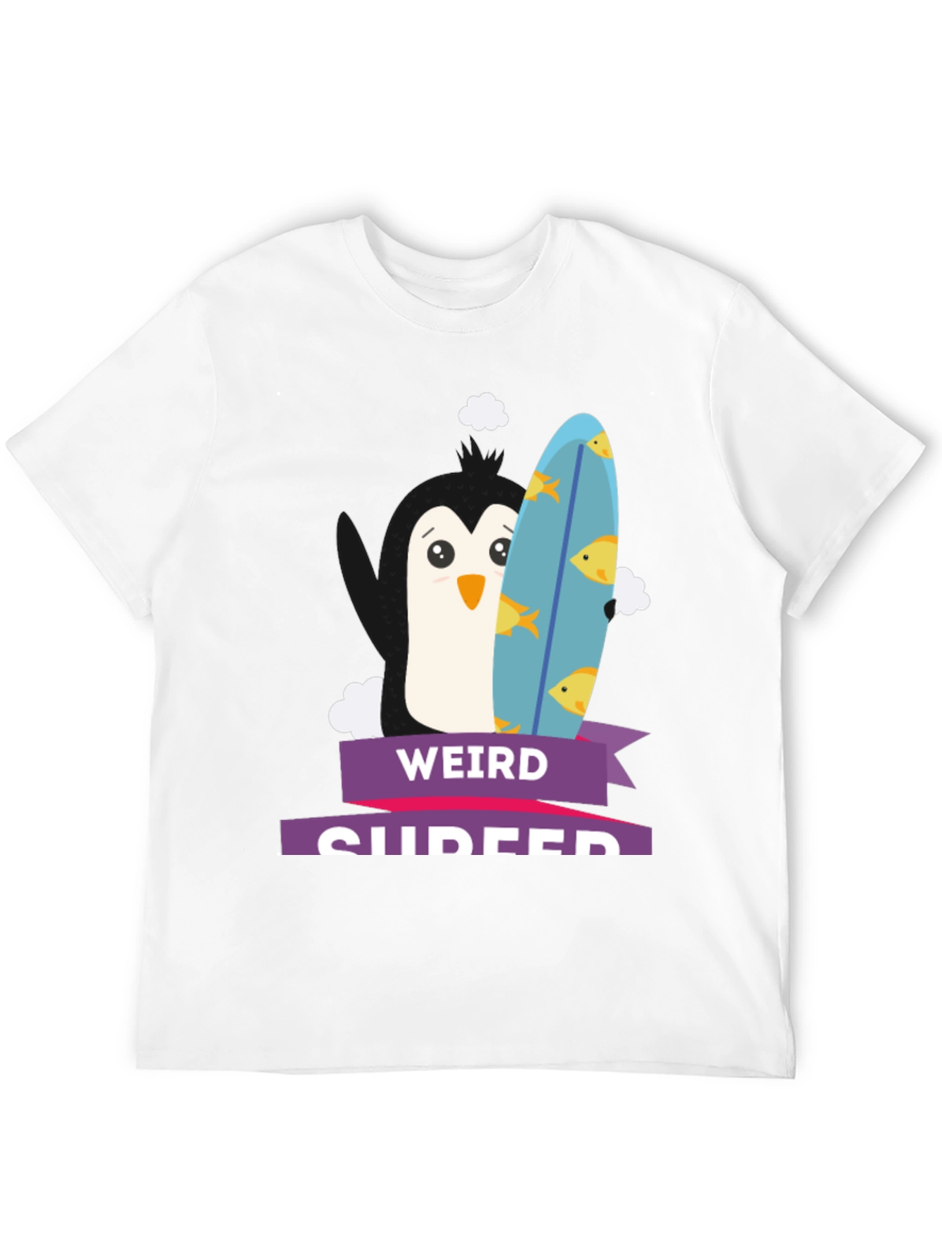 Weird Surfer Penguin Graphic Tee -  Black T-Shirt