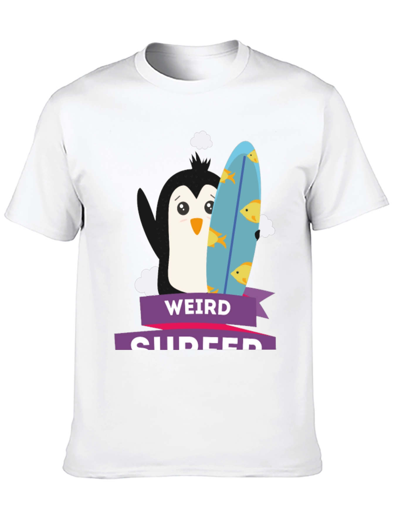Weird Surfer Penguin Graphic Tee -  Black T-Shirt