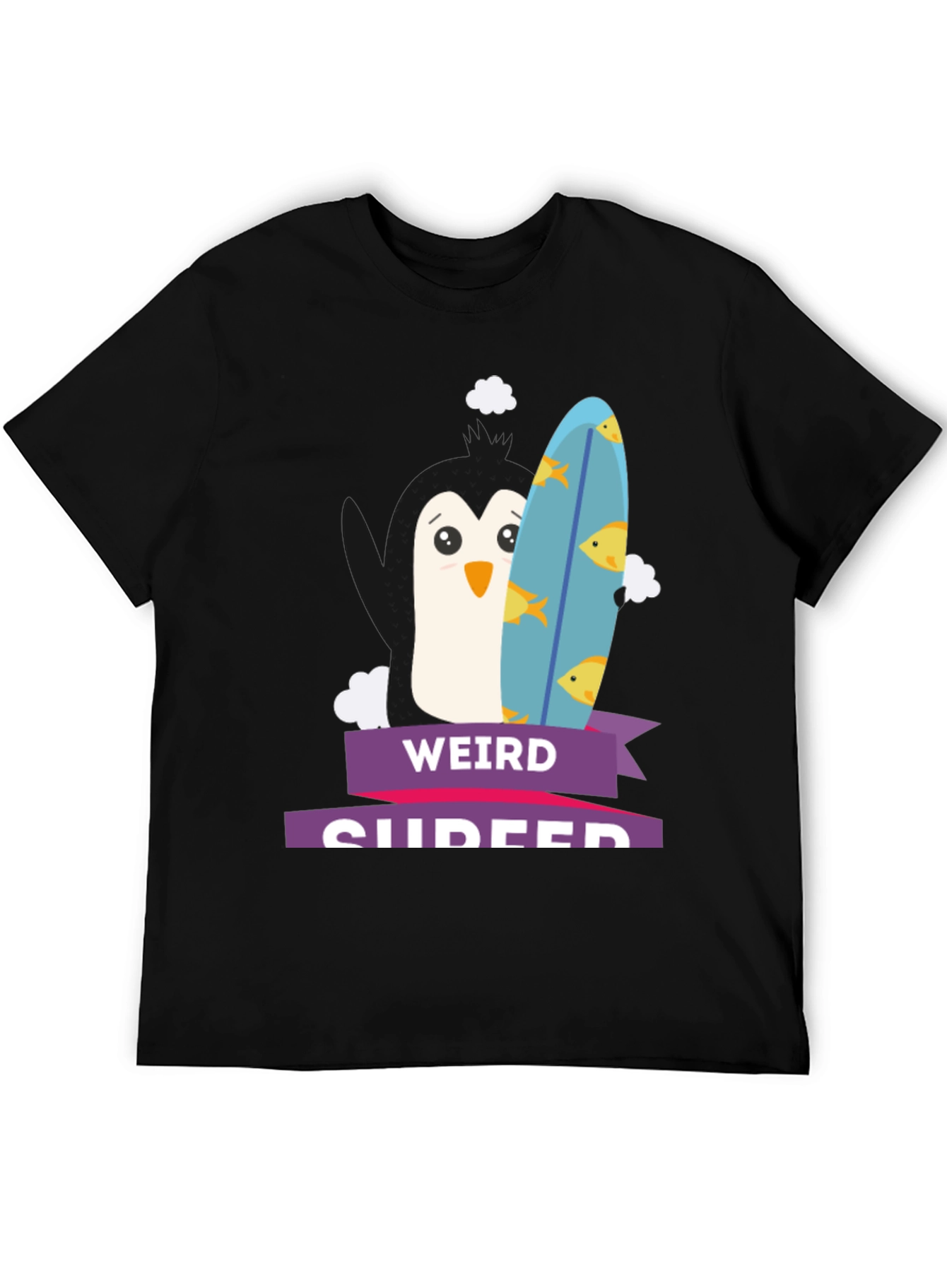 Weird Surfer Penguin Graphic Tee -  Black T-Shirt