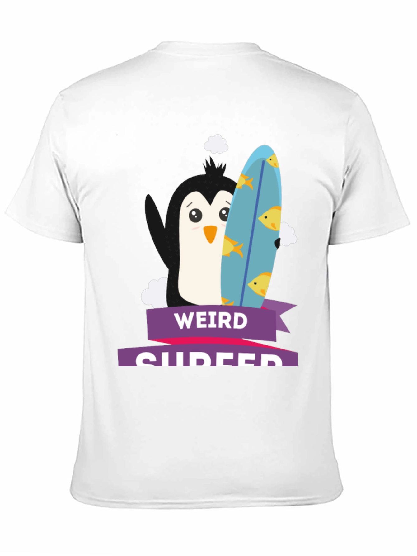 Weird Surfer Penguin Graphic Tee -  Black T-Shirt
