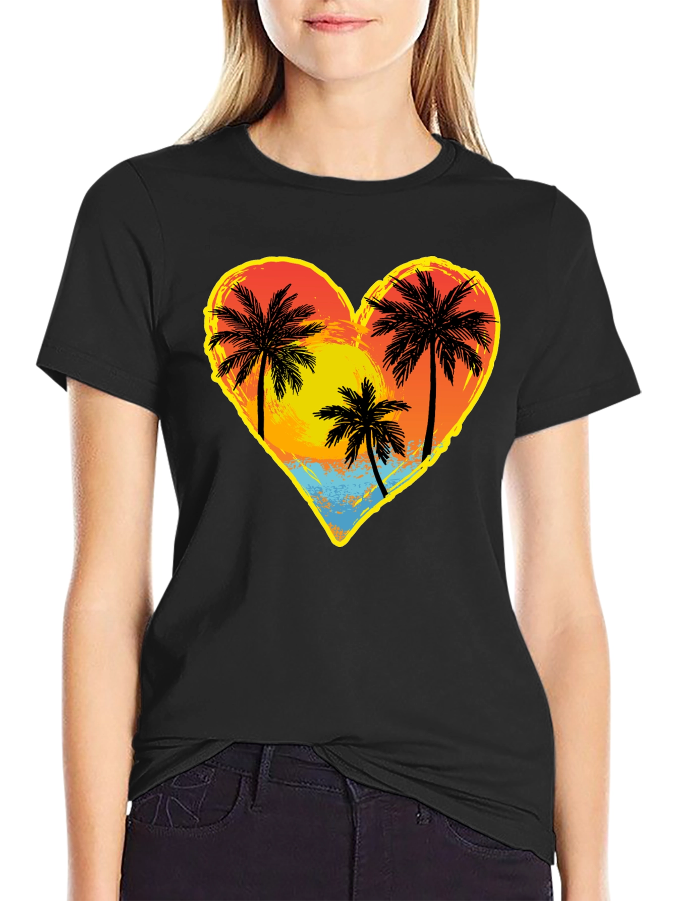 Palm Tree Heart Graphic Tee - Island Sunset Vibes