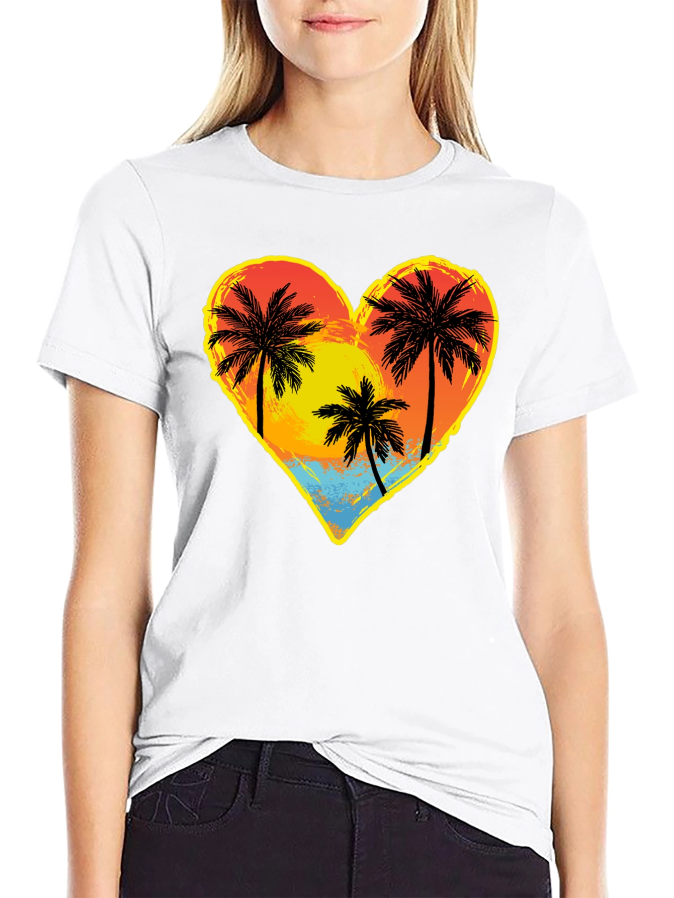 Palm Tree Heart Graphic Tee - Island Sunset Vibes