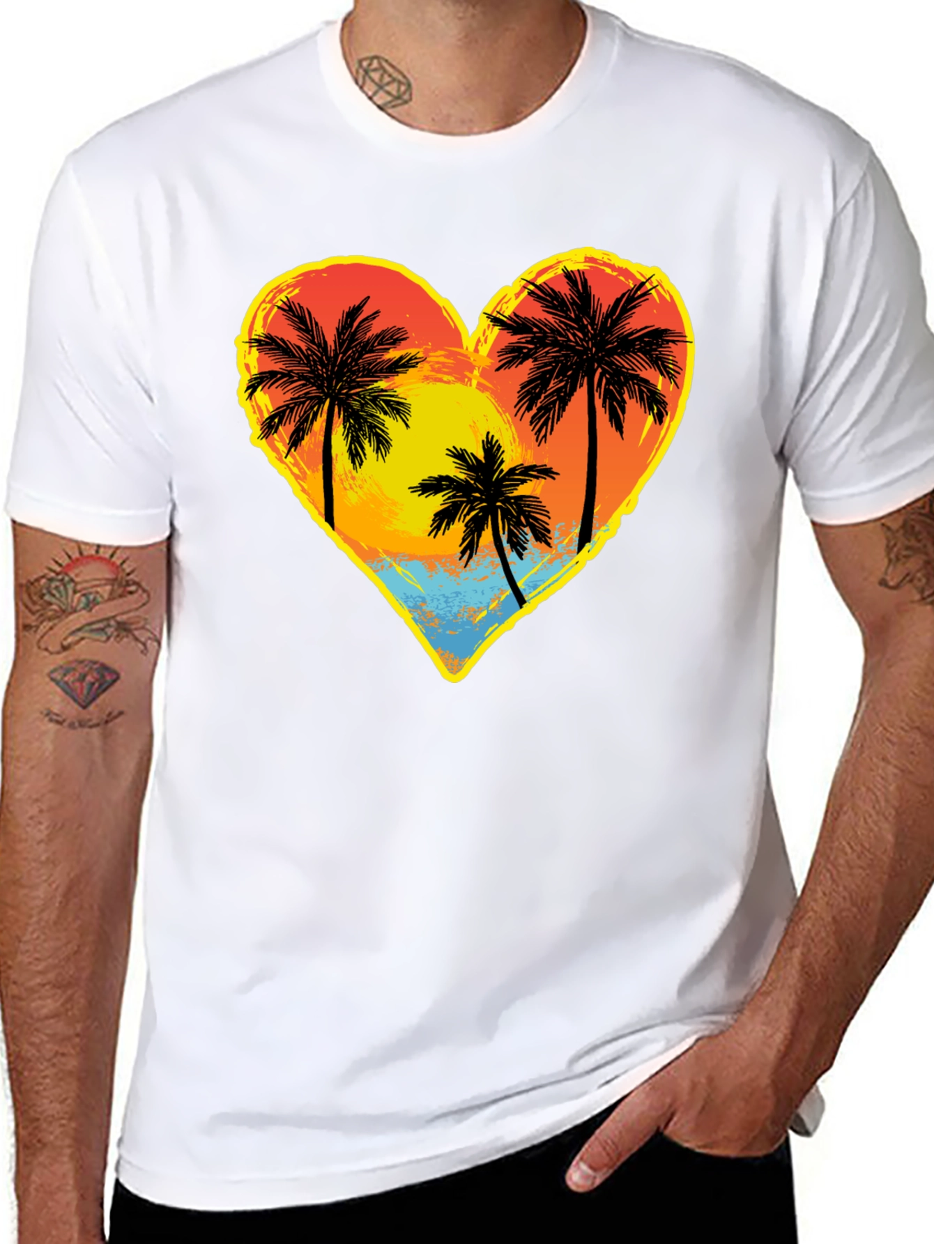 Palm Tree Heart Graphic Tee - Island Sunset Vibes