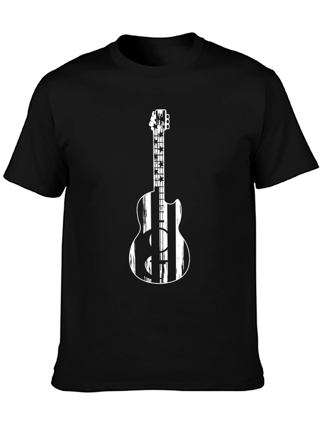 Guitar Graphic Tee - Black Crew Neck T-Shirt