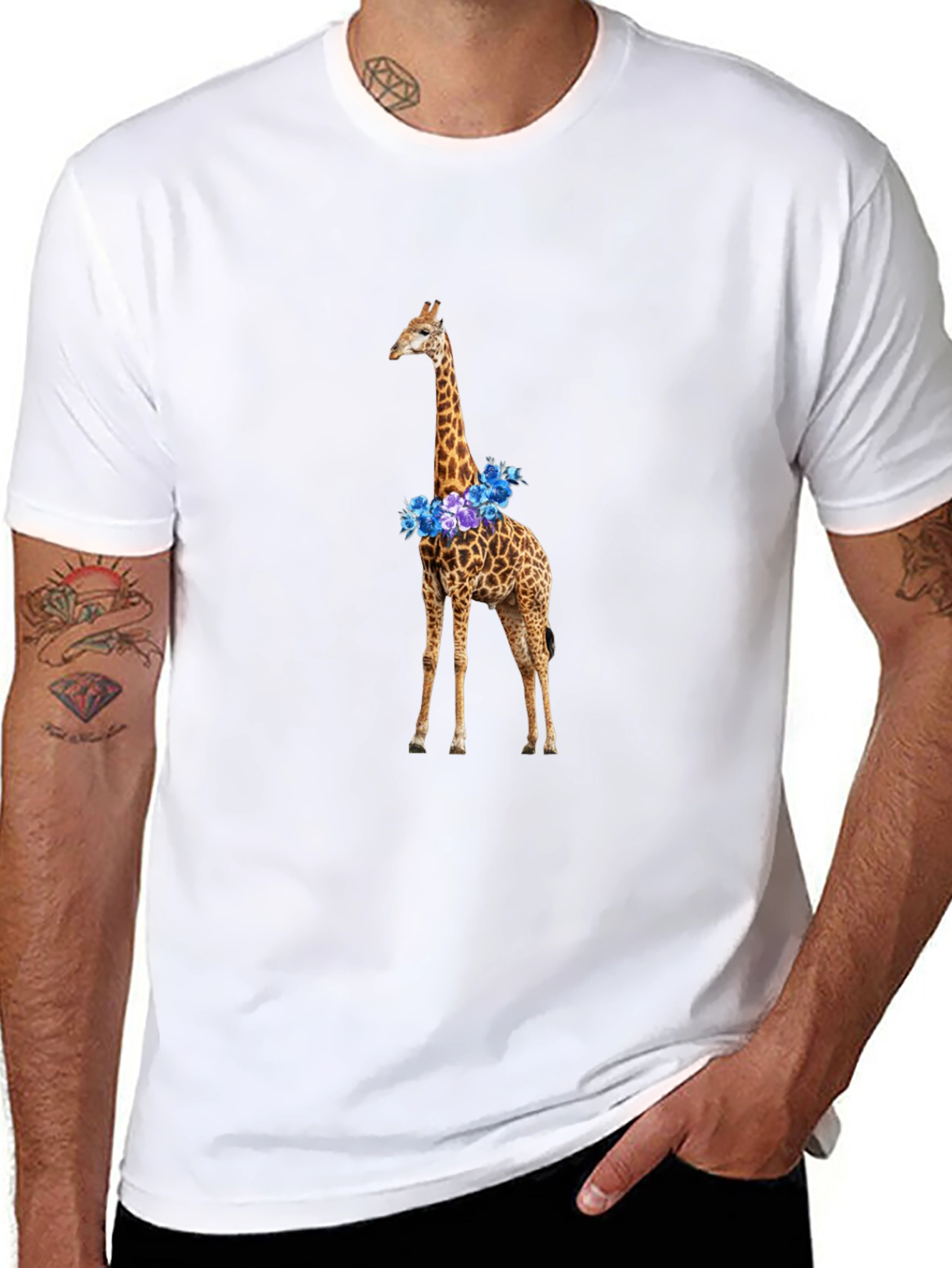 Floral Giraffe Graphic T-Shirt - Black Cotton Tee