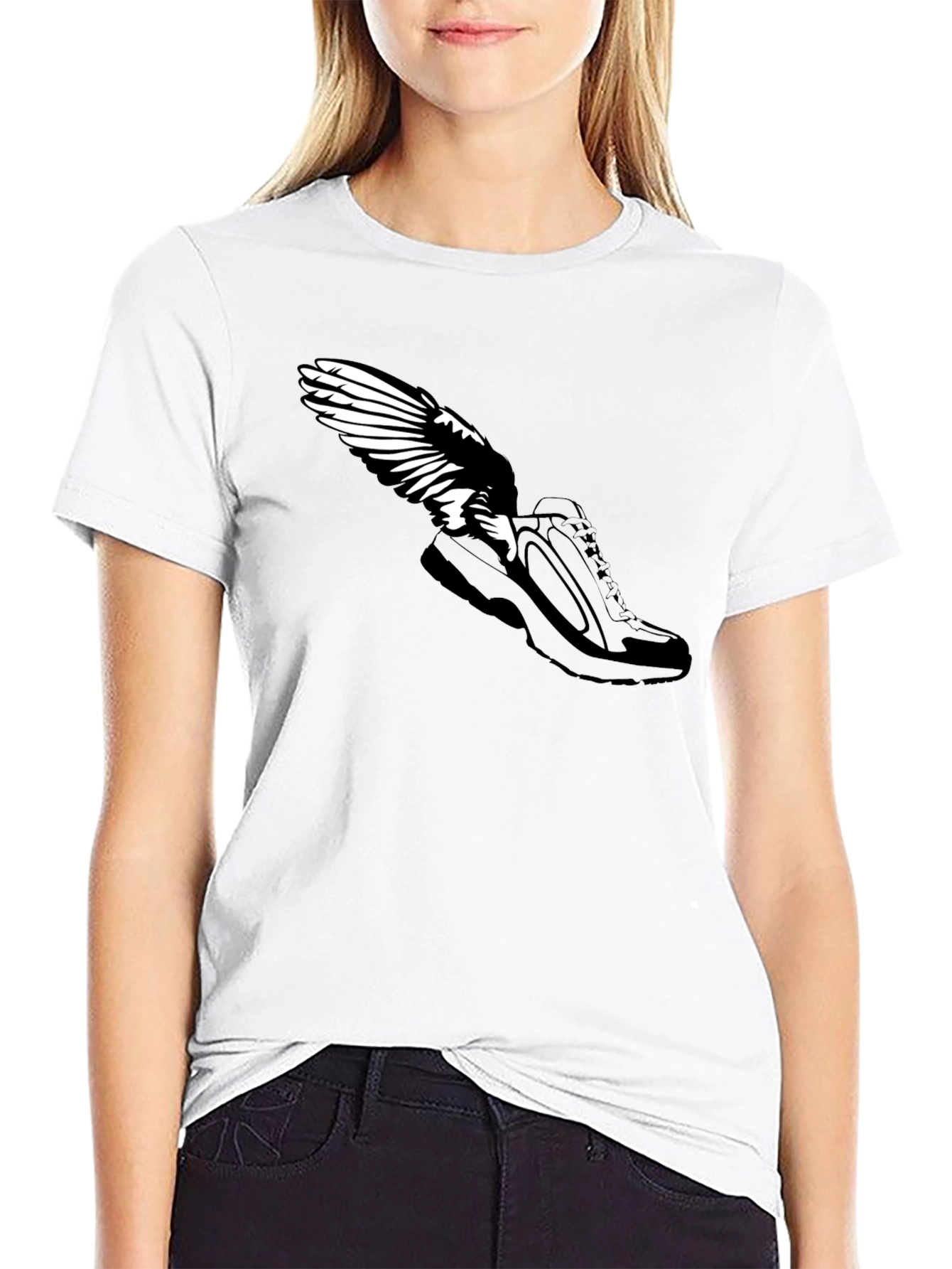 Winged Shoe Black T-Shirt - Fly High!