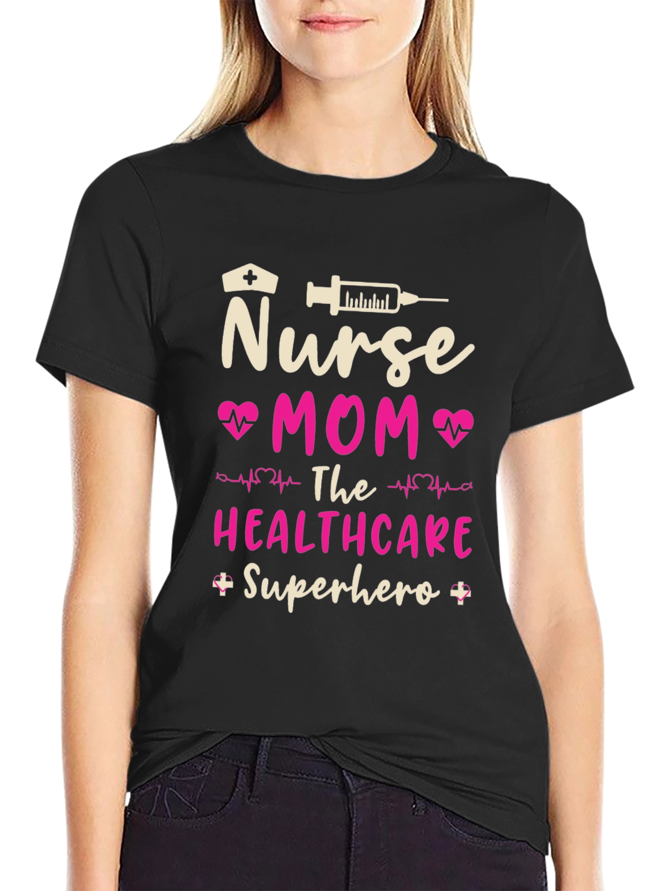 Nurse Mom Superhero Black T-Shirt