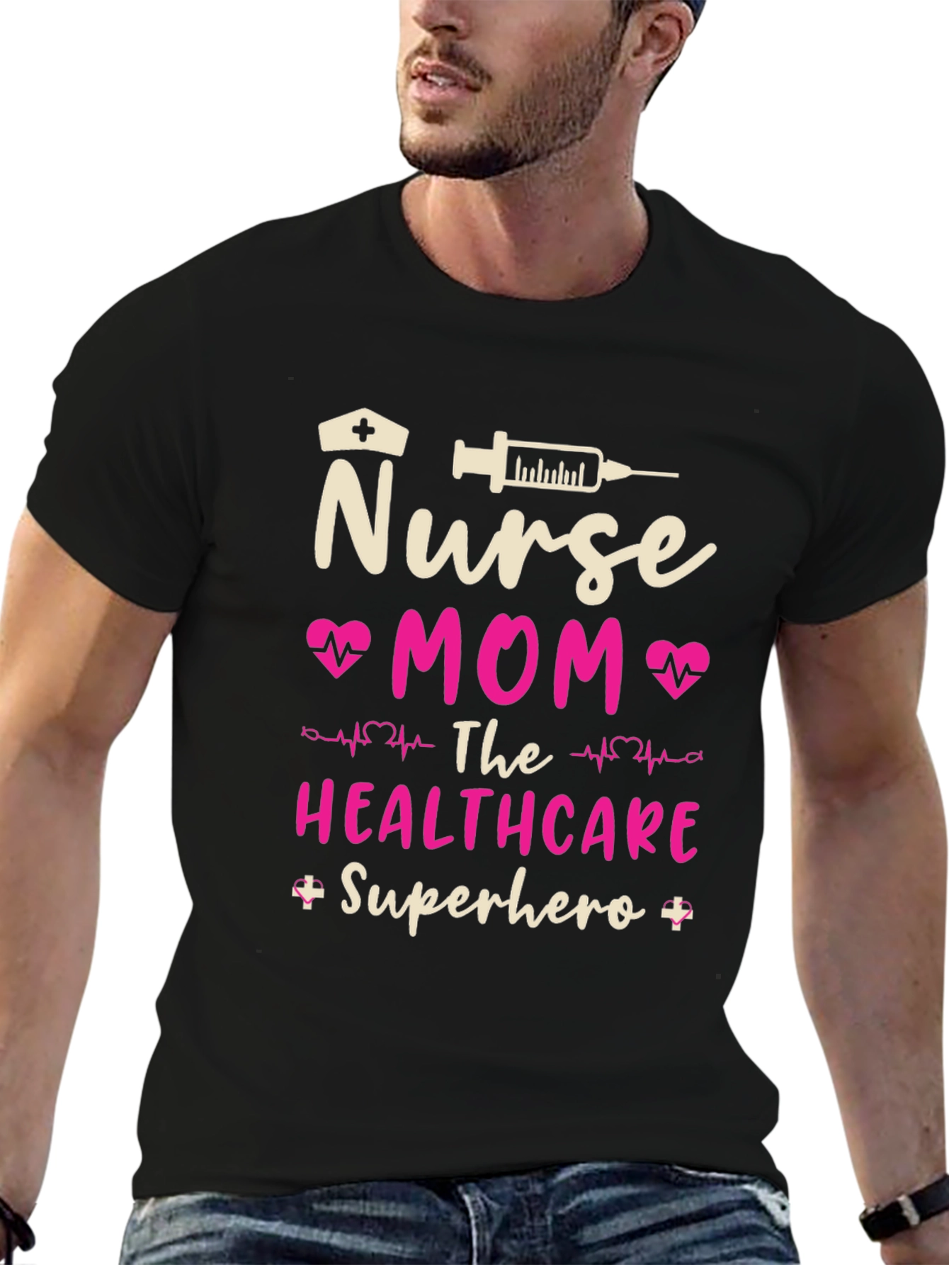 Nurse Mom Superhero Black T-Shirt