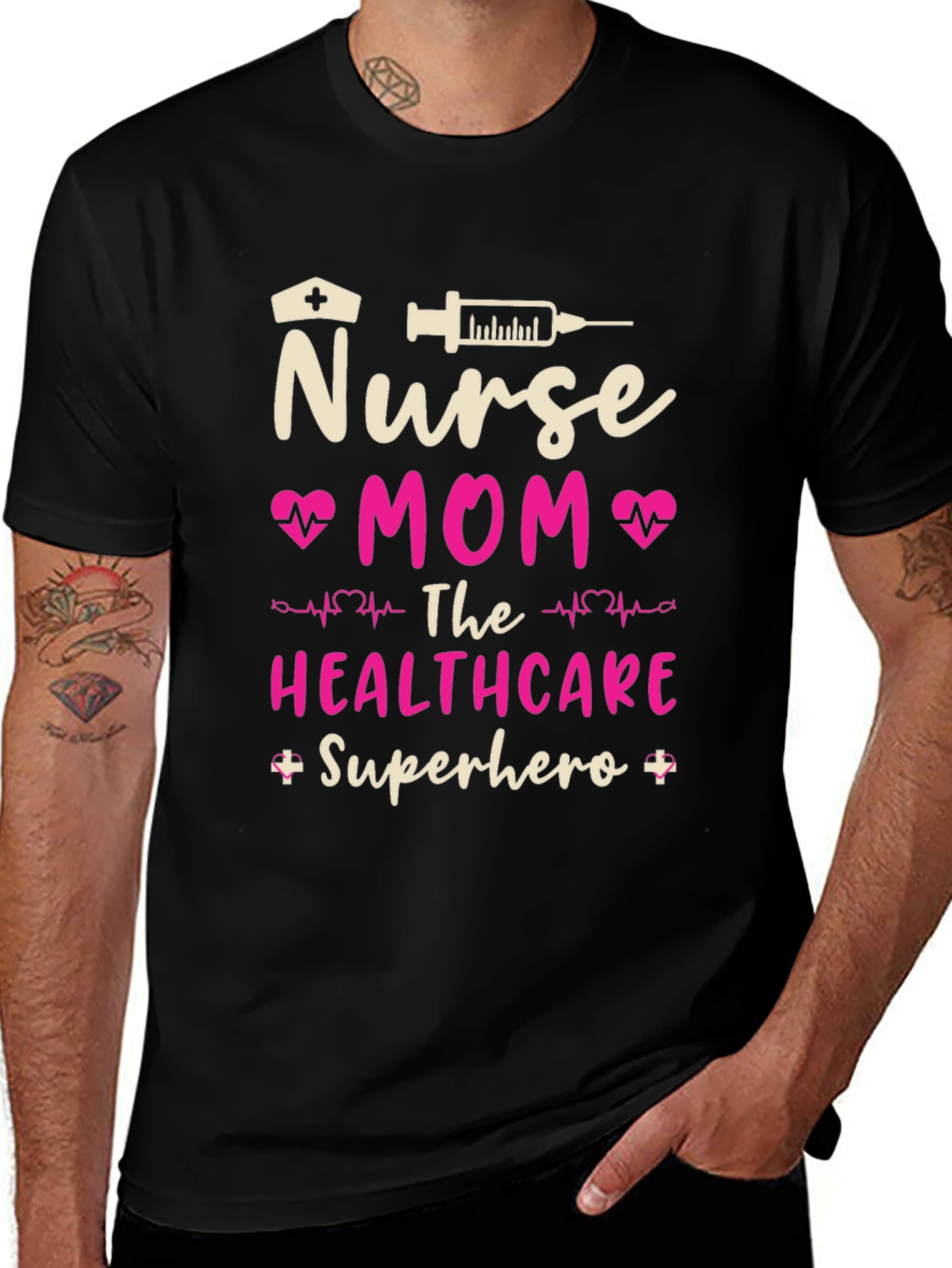 Nurse Mom Superhero Black T-Shirt