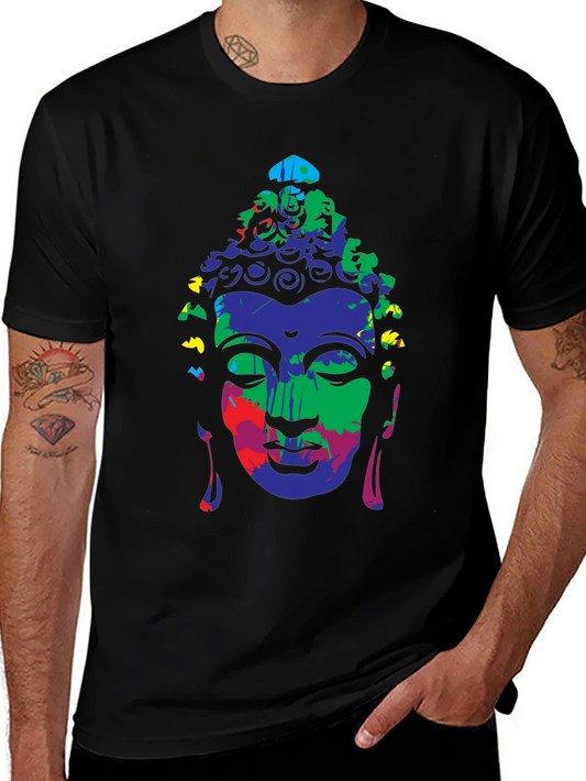 Colorful Buddha Graphic Black T-Shirt
