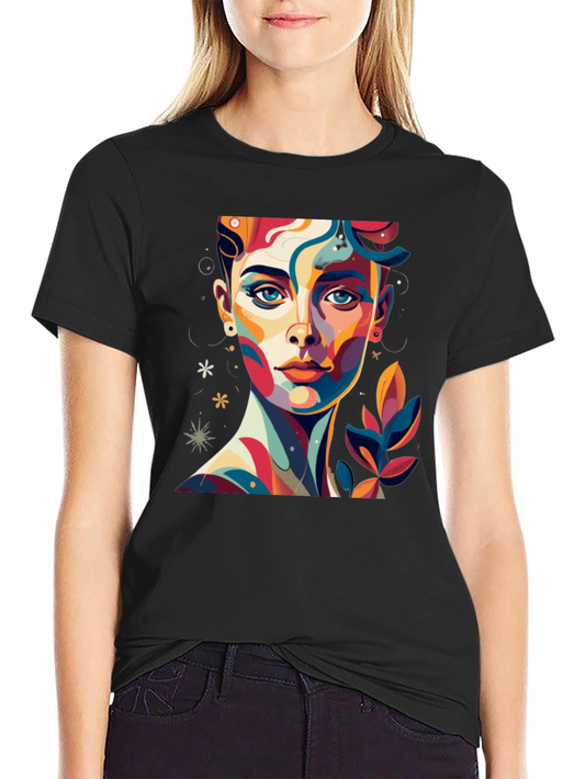 Abstract Colorful Woman Portrait Graphic Tee