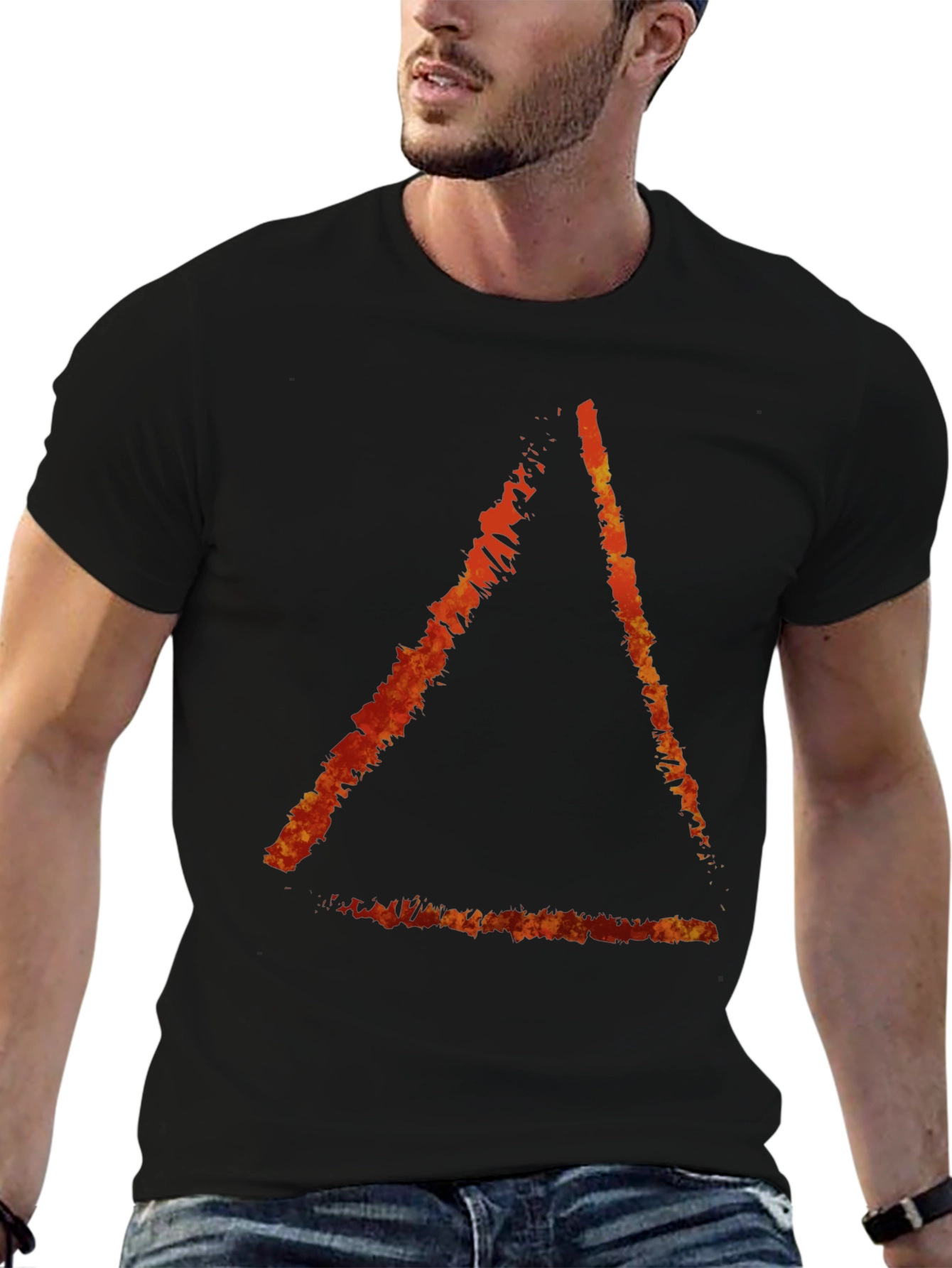 Fiery Triangle Graphic Black Tee - Stylish Casual Wear