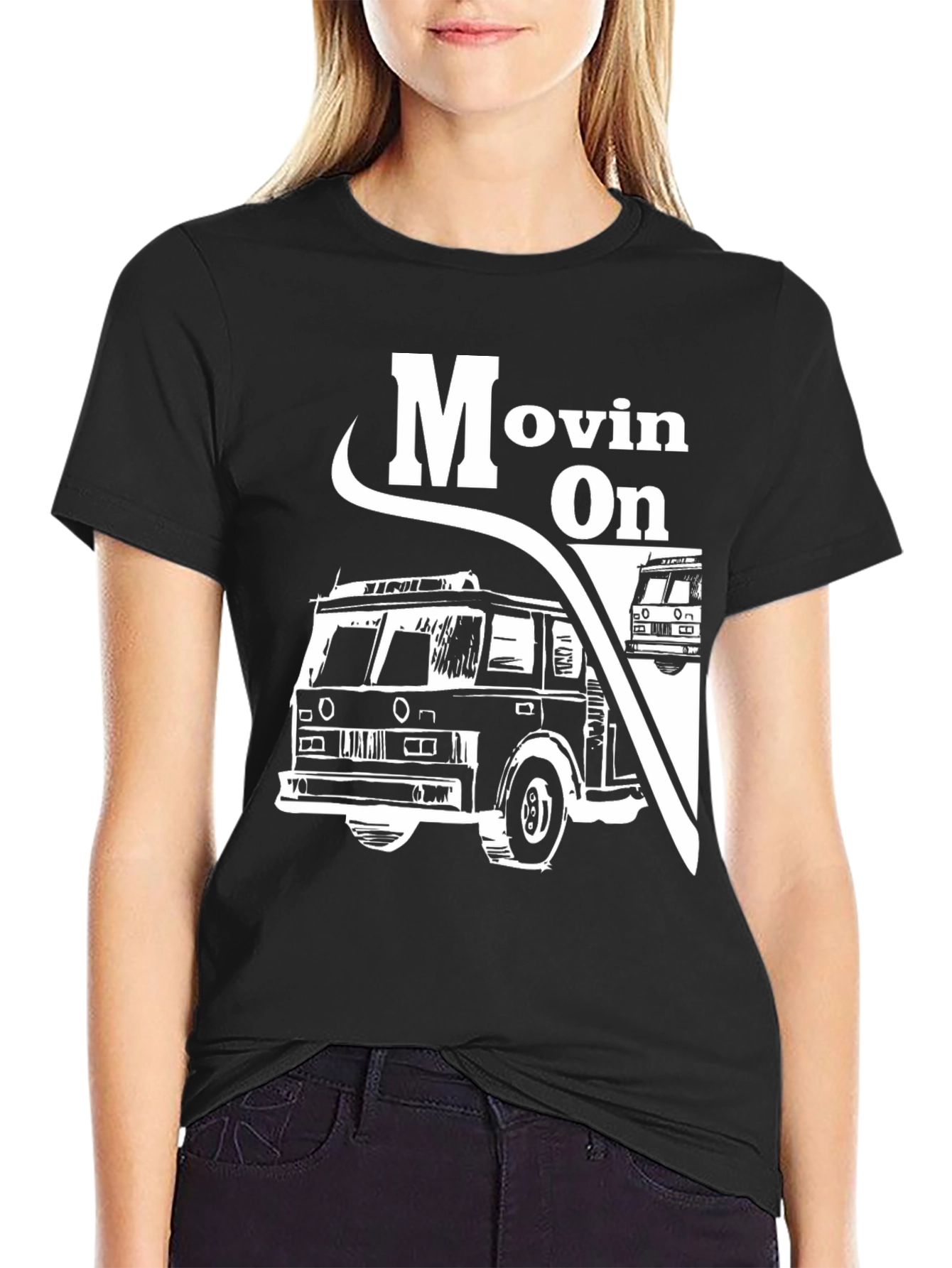 Moving On Fire Truck Graphic Tee - Black
